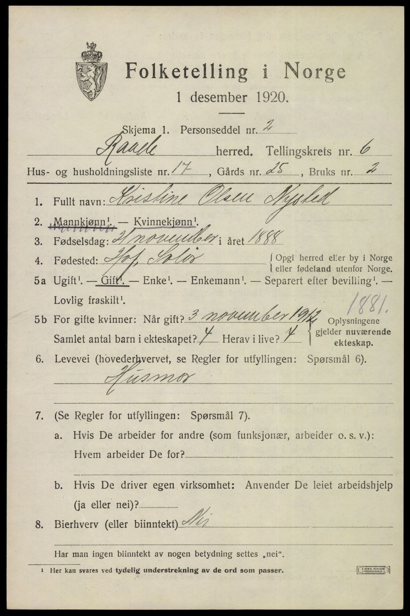 SAO, Folketelling 1920 for 0135 Råde herred, 1920, s. 5765