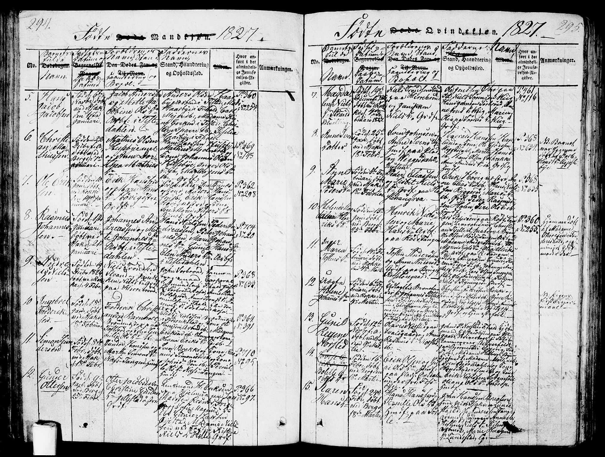 Berg prestekontor Kirkebøker, AV/SAO-A-10902/G/Ga/L0001: Klokkerbok nr. I 1, 1815-1832, s. 294-295
