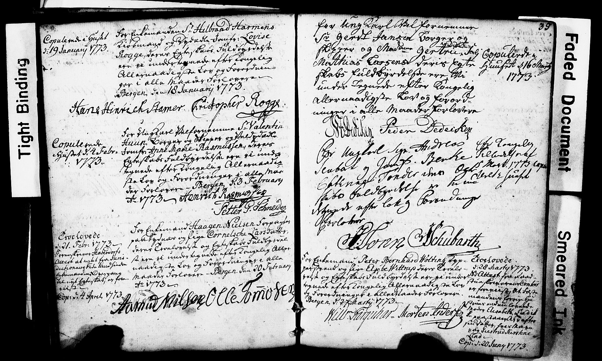 Domkirken sokneprestembete, SAB/A-74801: Forlovererklæringer nr. II.5.1, 1767-1792, s. 39