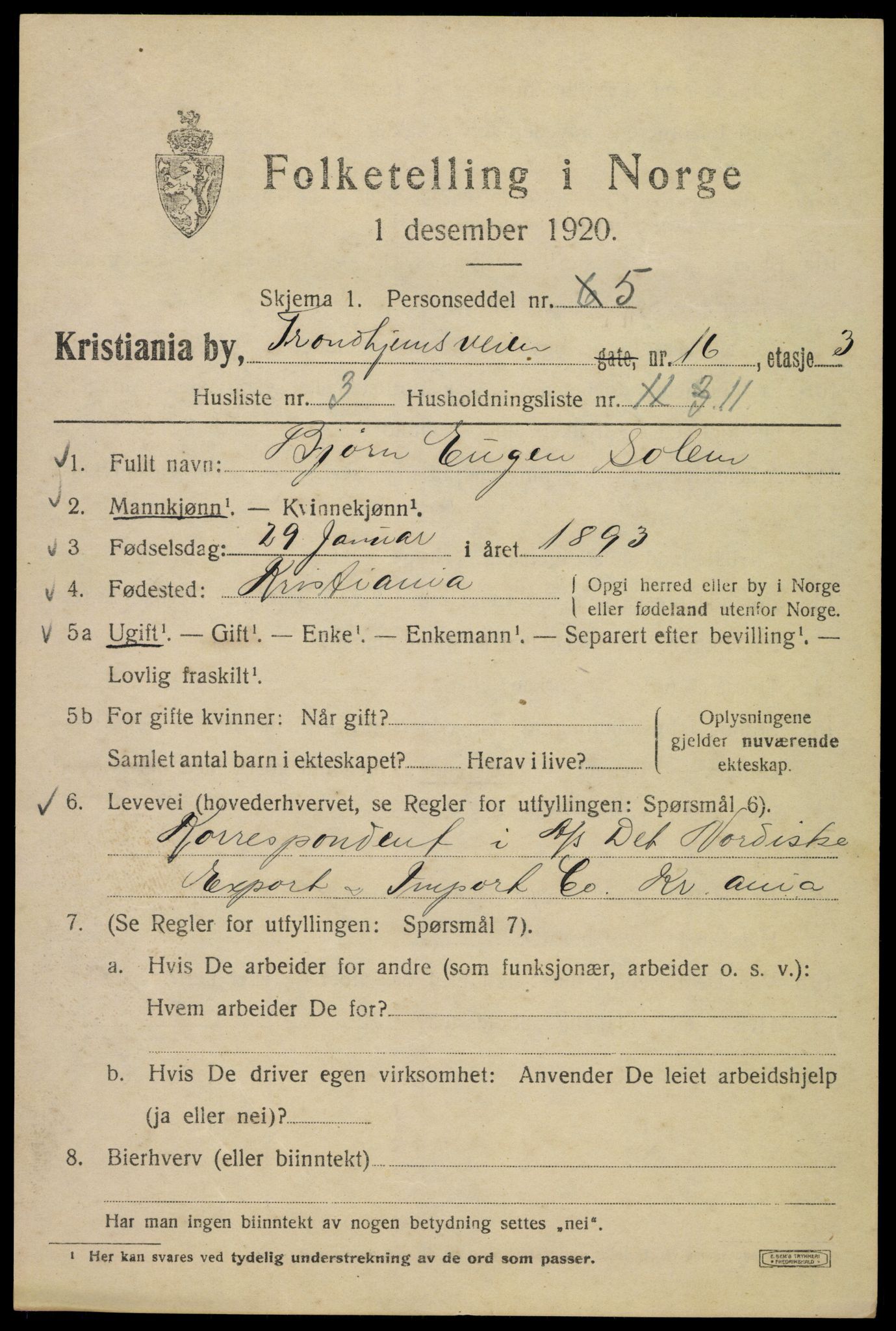 SAO, Folketelling 1920 for 0301 Kristiania kjøpstad, 1920, s. 599357