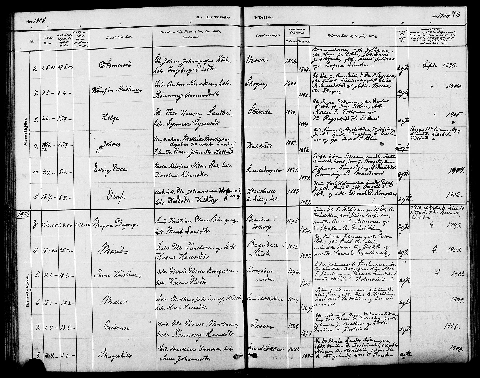 Nord-Fron prestekontor, SAH/PREST-080/H/Ha/Hab/L0004: Klokkerbok nr. 4, 1884-1914, s. 78