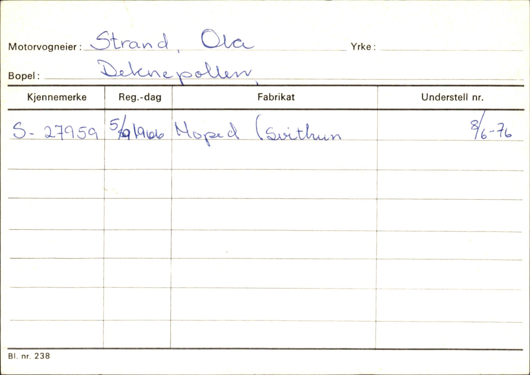 Statens vegvesen, Sogn og Fjordane vegkontor, SAB/A-5301/4/F/L0145: Registerkort Vågsøy S-Å. Årdal I-P, 1945-1975, s. 274