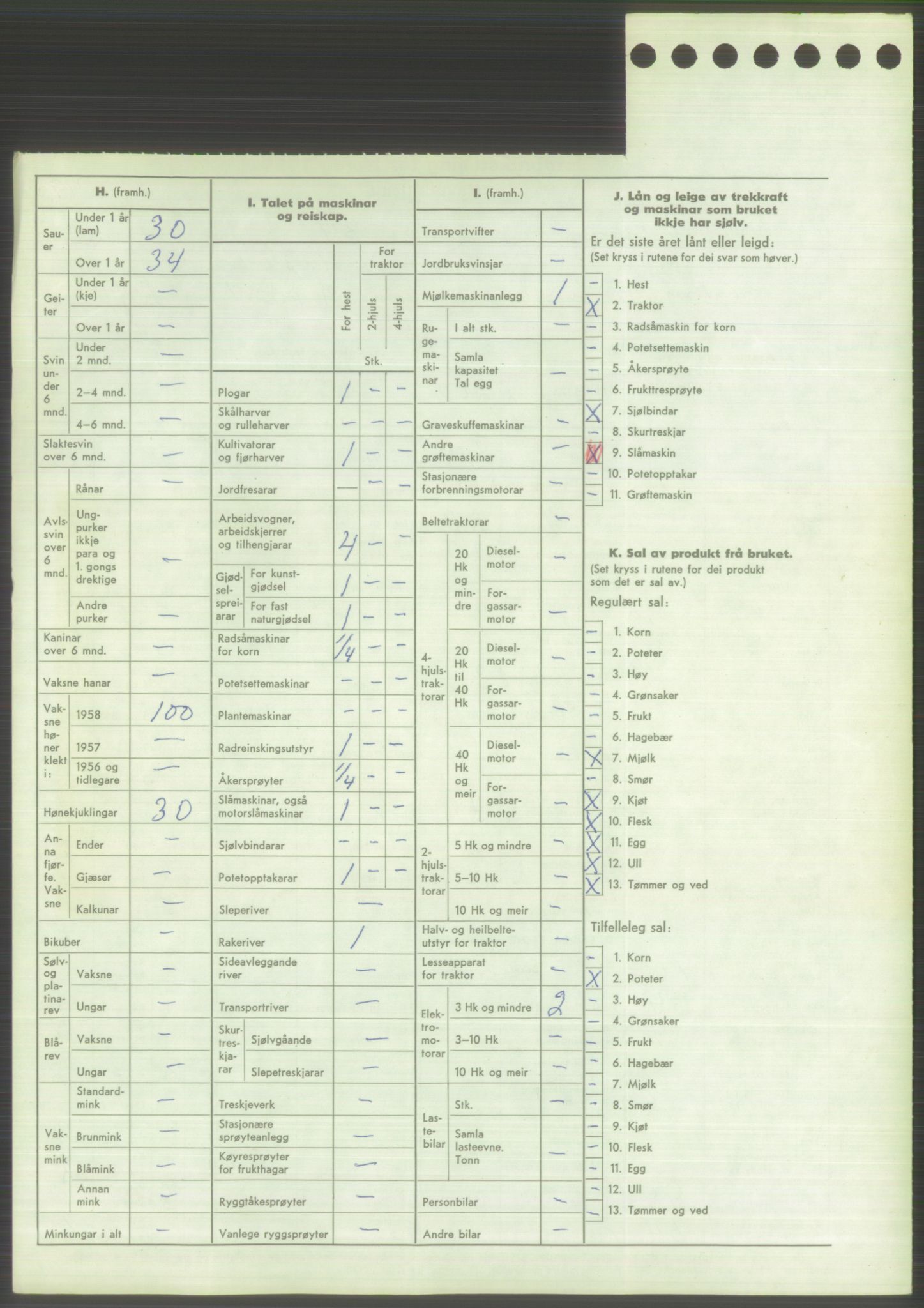 Statistisk sentralbyrå, Næringsøkonomiske emner, Jordbruk, skogbruk, jakt, fiske og fangst, AV/RA-S-2234/G/Gd/L0373: Rogaland: 1130 Strand (kl. 1-2), 1131 Årdal og 1132 Fister, 1959, s. 1000