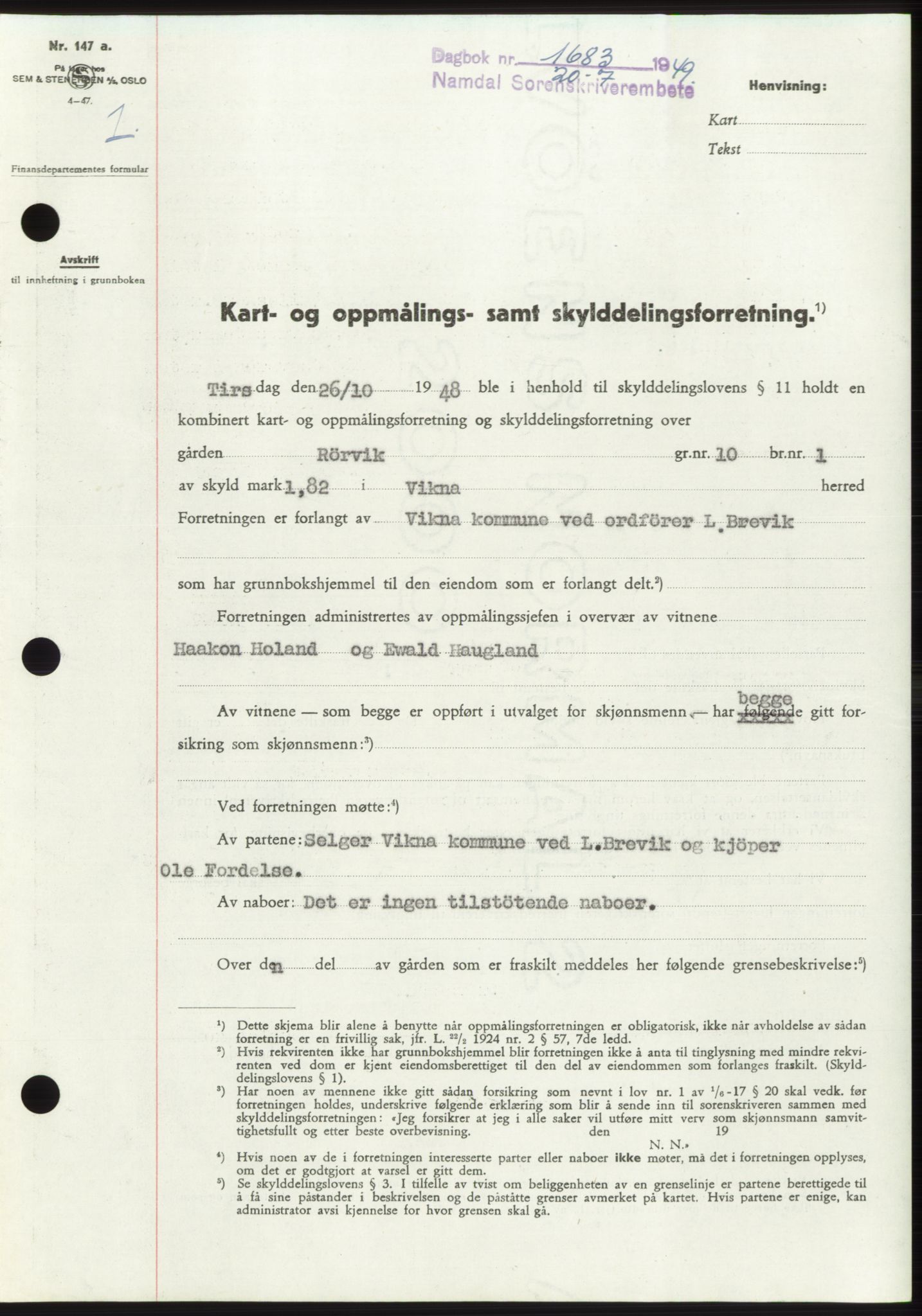Namdal sorenskriveri, SAT/A-4133/1/2/2C: Pantebok nr. -, 1949-1949, Dagboknr: 1683/1949