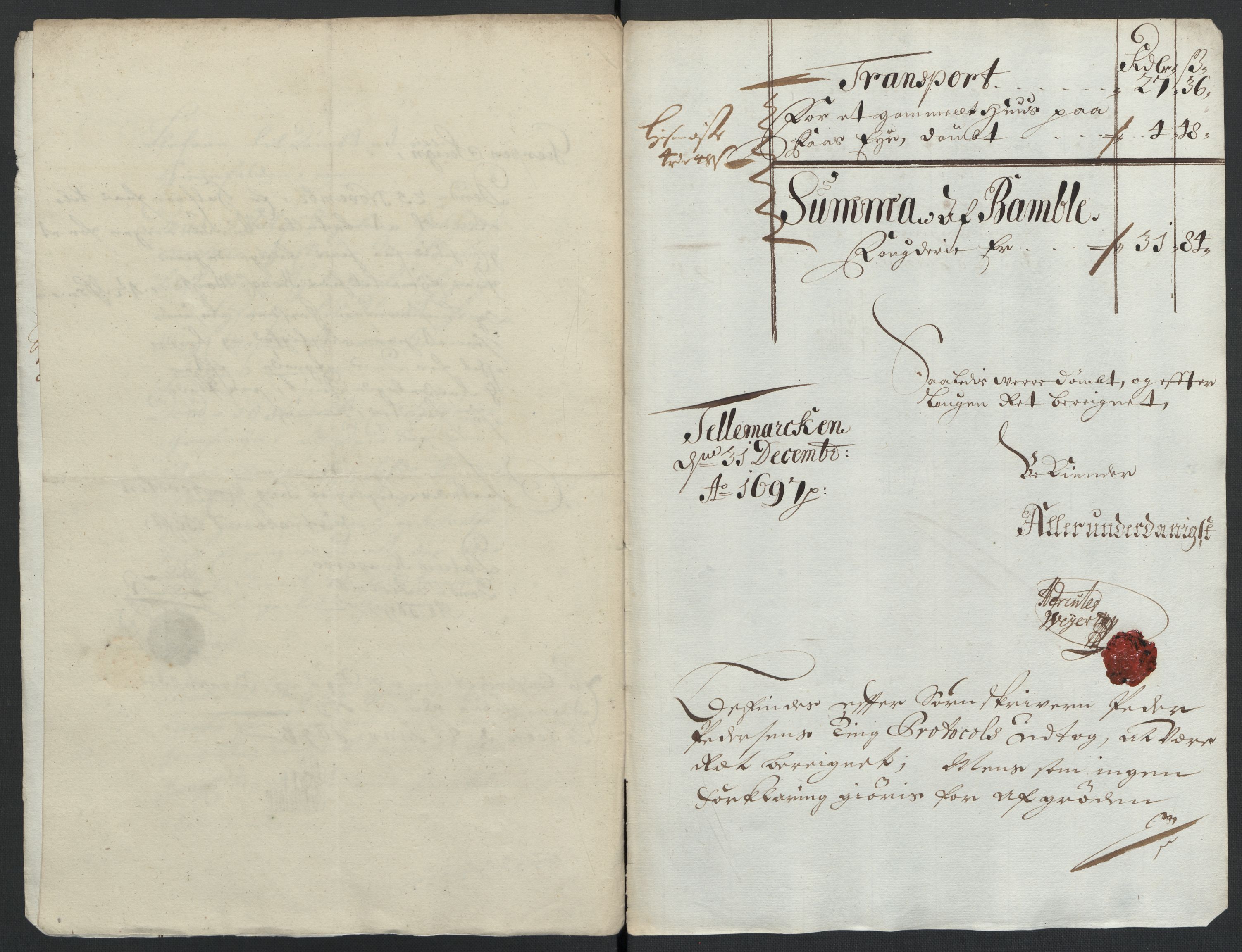 Rentekammeret inntil 1814, Reviderte regnskaper, Fogderegnskap, RA/EA-4092/R36/L2097: Fogderegnskap Øvre og Nedre Telemark og Bamble, 1697, s. 44