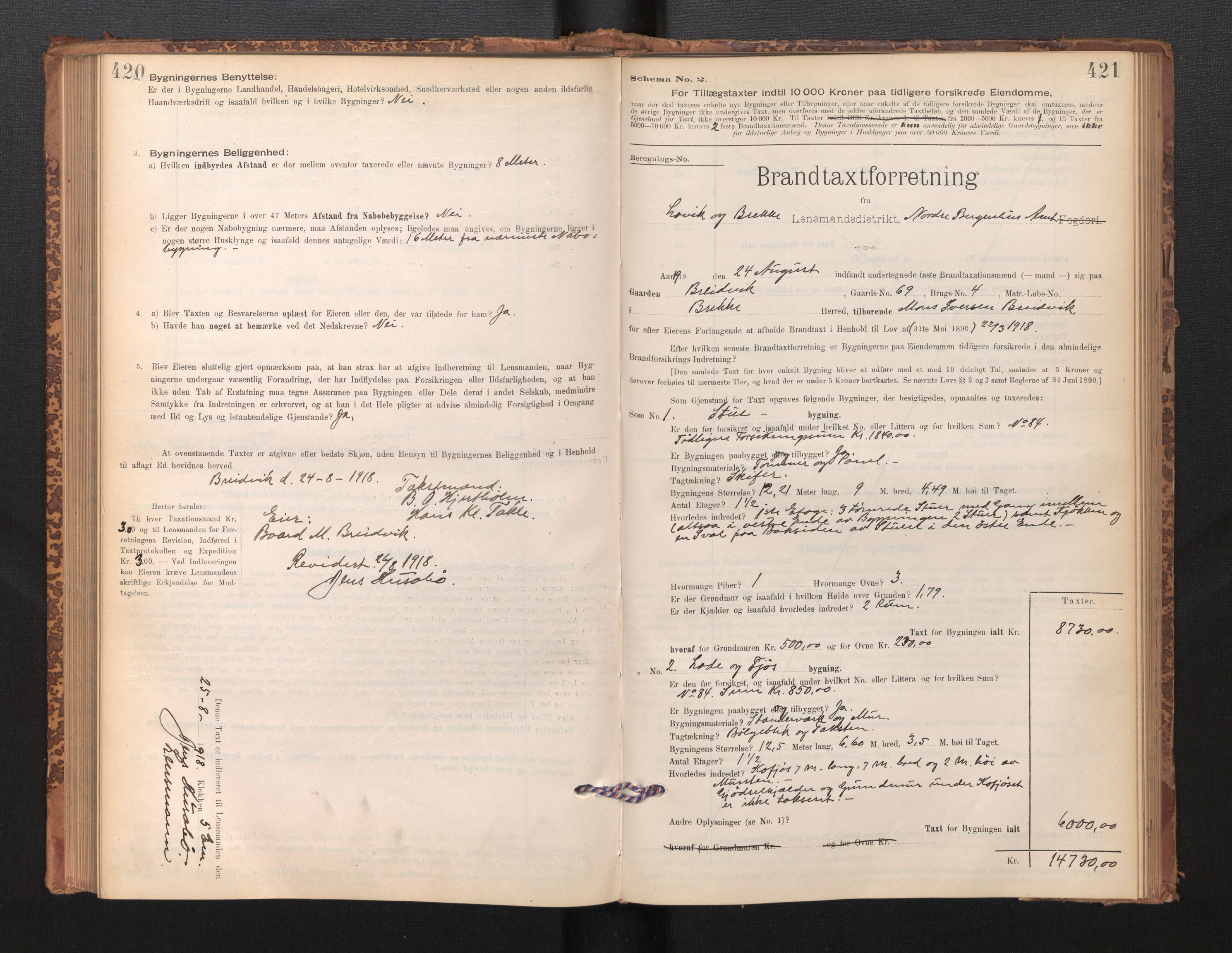 Lensmannen i Lavik, SAB/A-29101/0012/L0002: Branntakstprotokoll, skjematakst, 1895-1933, s. 420-421