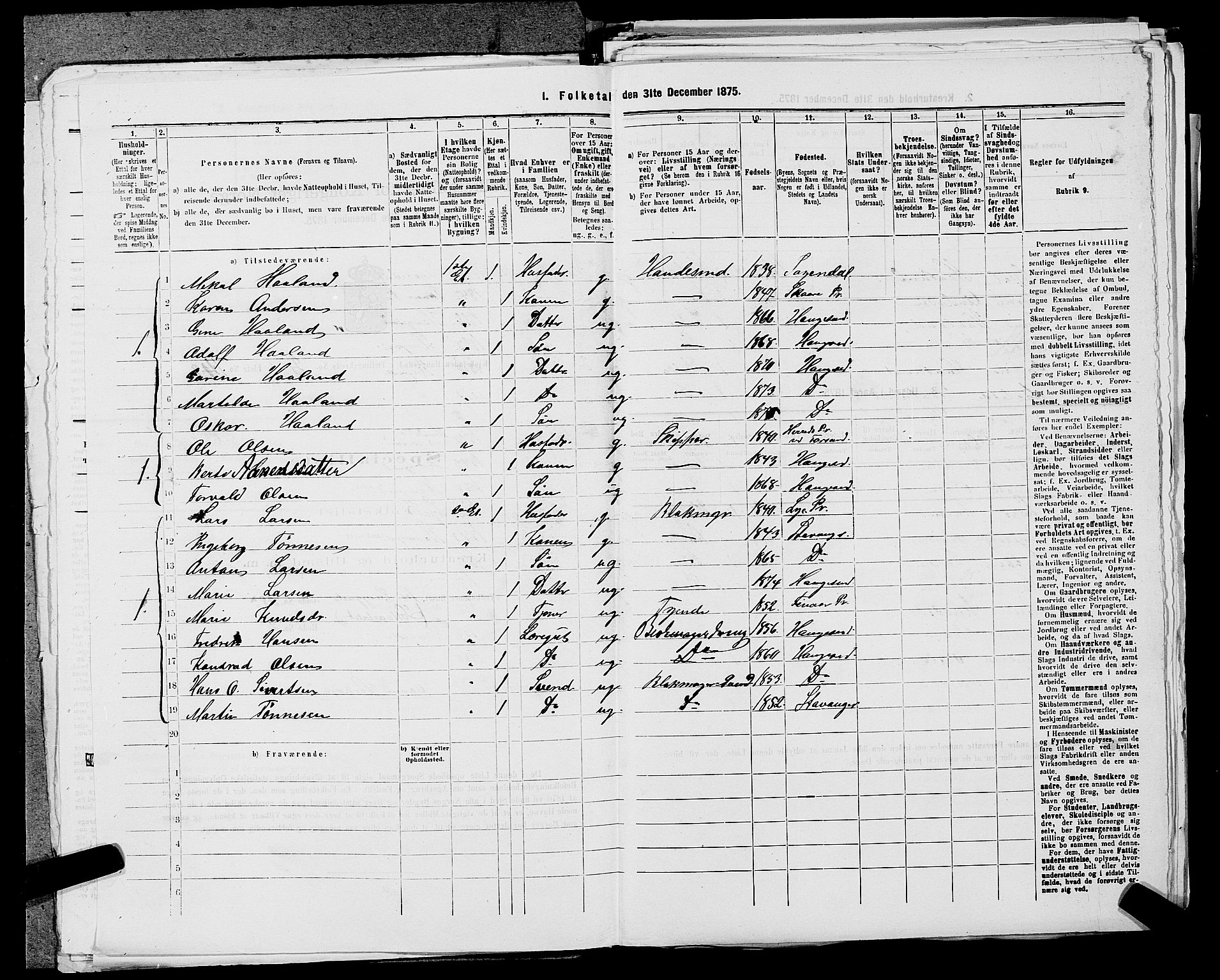 SAST, Folketelling 1875 for 1106B Torvastad prestegjeld, Haugesund kjøpstad, 1875, s. 347