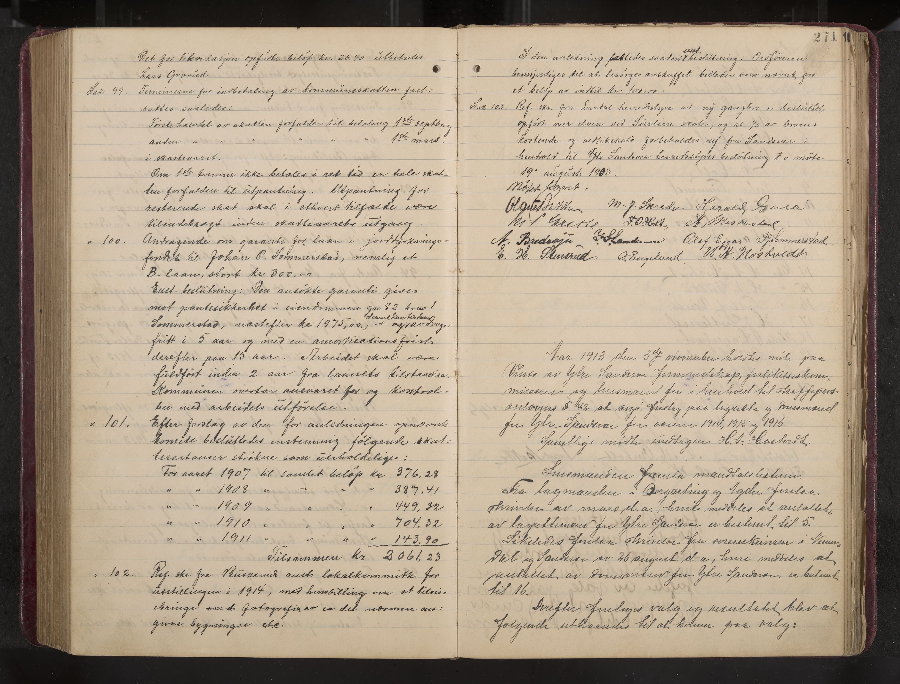 Ytre Sandsvær formannskap og sentraladministrasjon, IKAK/0629021/A/Aa/L0001: Møtebok med register, 1902-1919, s. 271