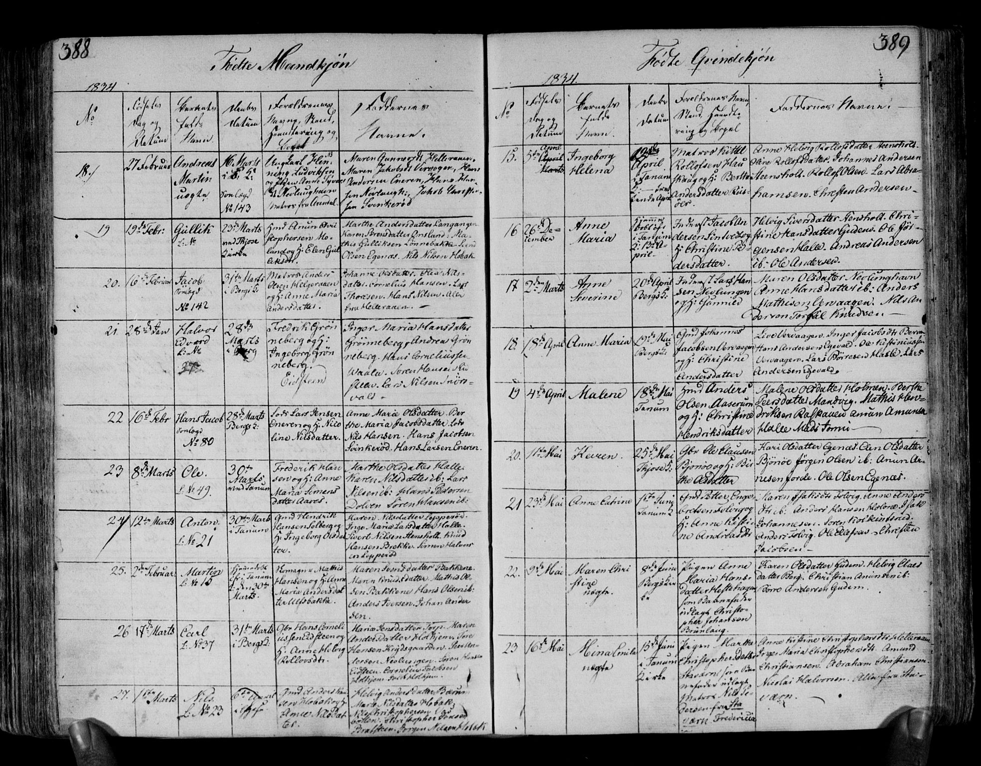 Brunlanes kirkebøker, SAKO/A-342/F/Fa/L0002: Ministerialbok nr. I 2, 1802-1834, s. 388-389