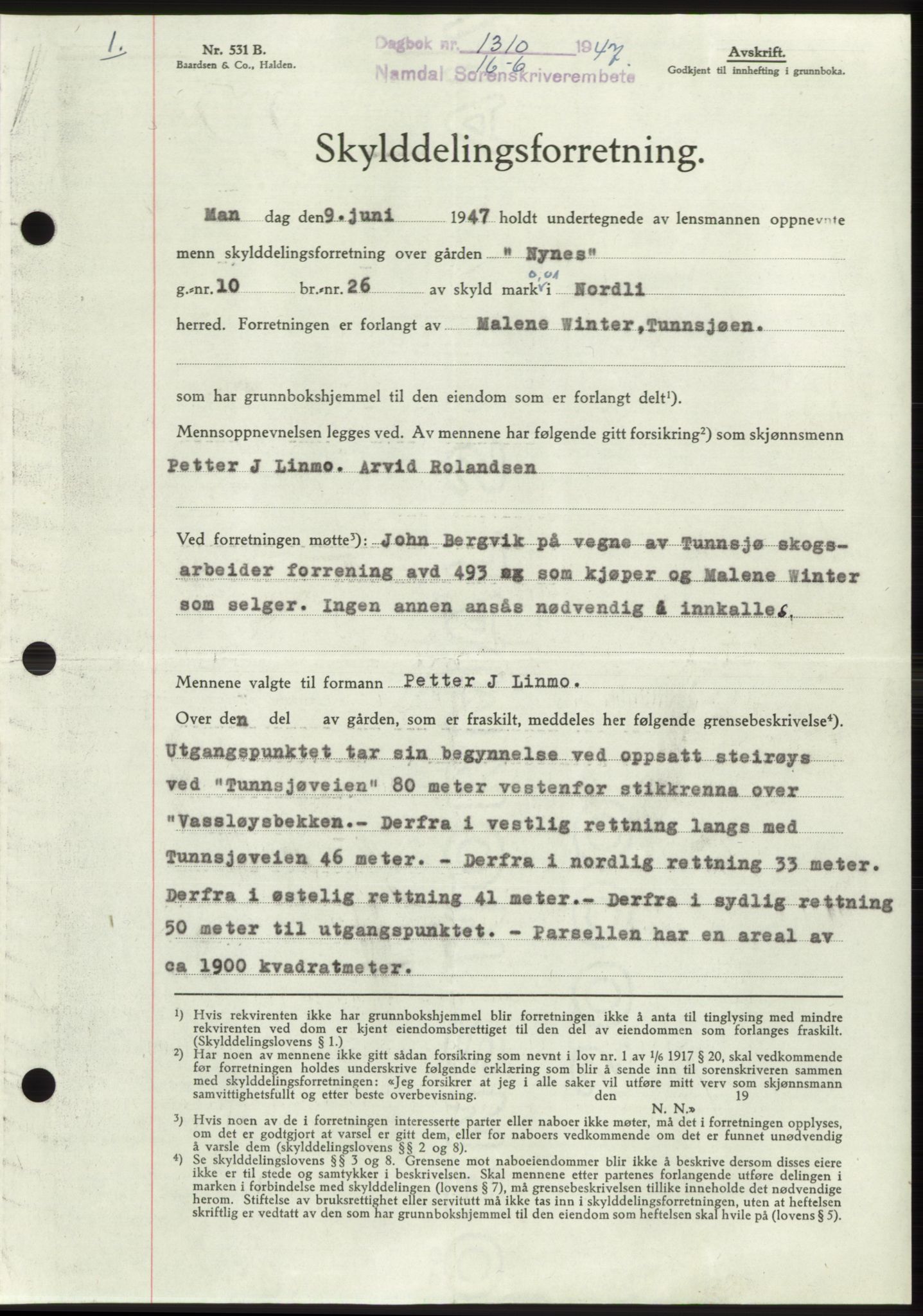 Namdal sorenskriveri, SAT/A-4133/1/2/2C: Pantebok nr. -, 1947-1947, Dagboknr: 1310/1947
