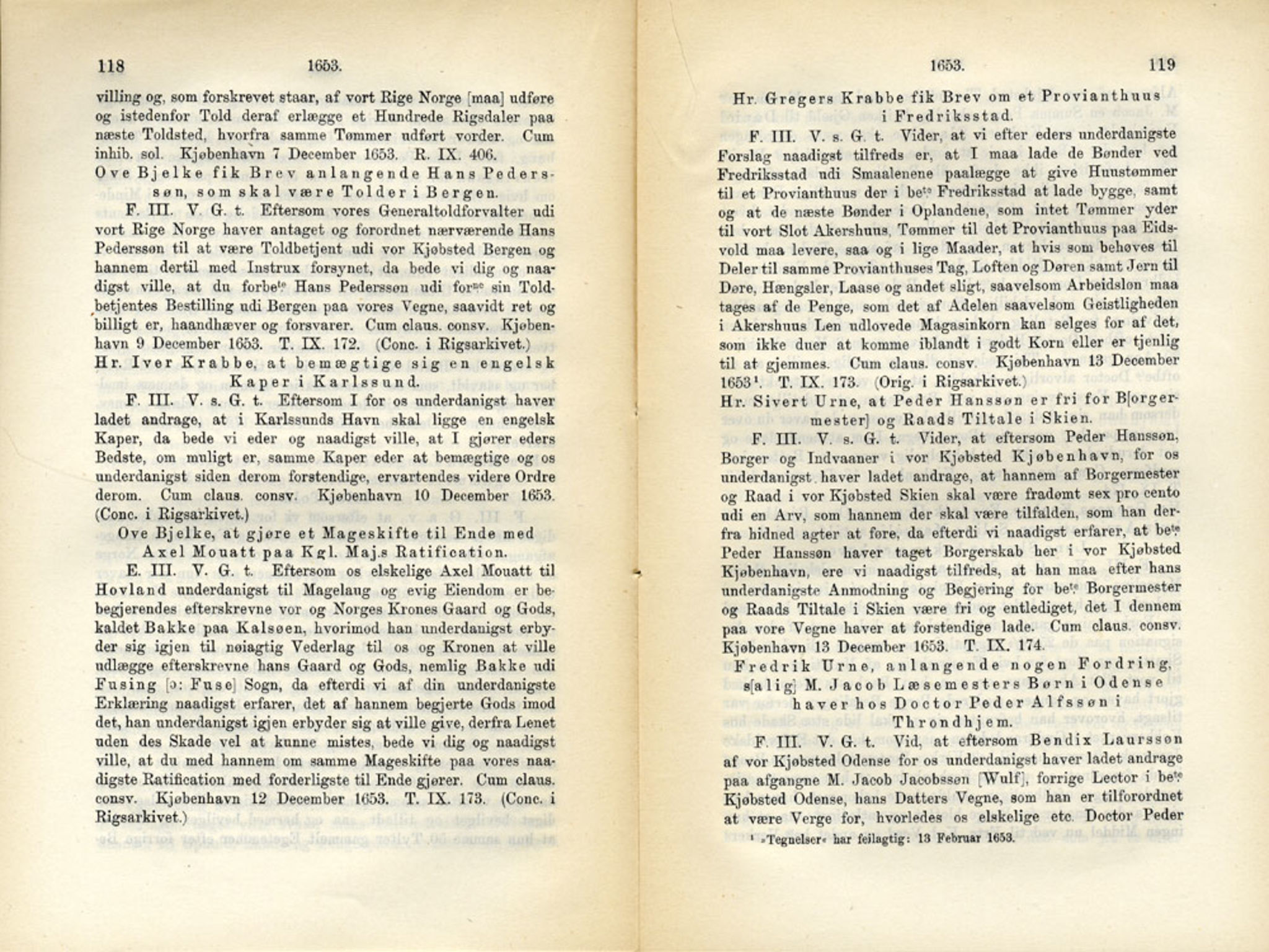 Publikasjoner utgitt av Det Norske Historiske Kildeskriftfond, PUBL/-/-/-: Norske Rigs-Registranter, bind 11, 1653-1656, s. 118-119