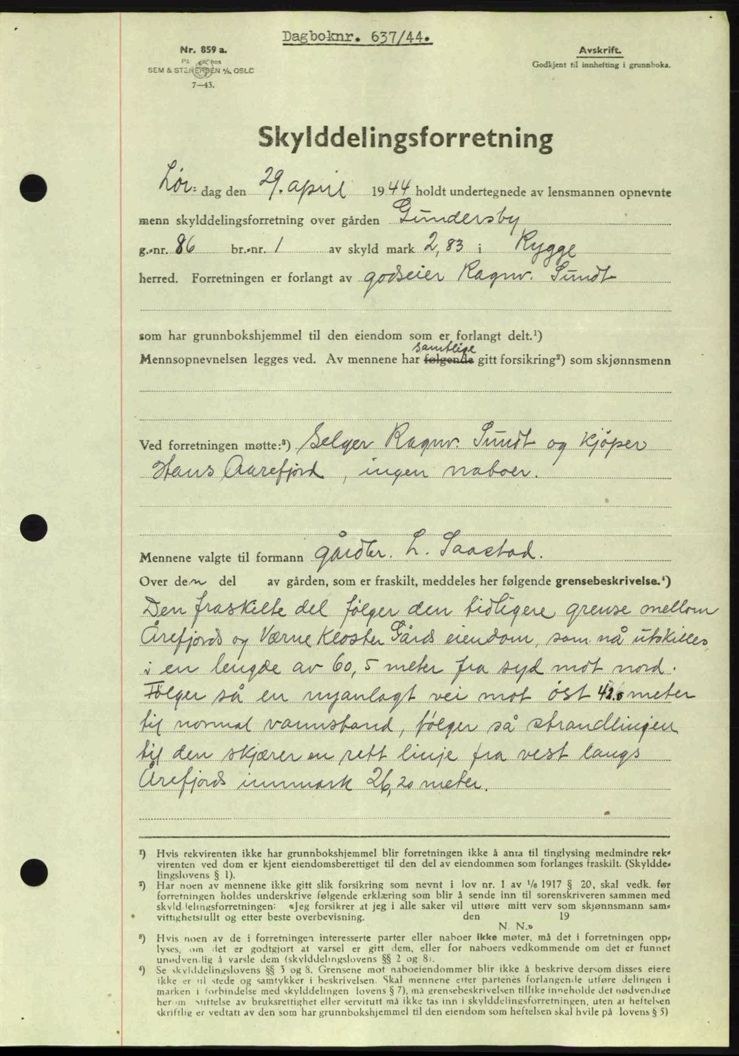 Moss sorenskriveri, SAO/A-10168: Pantebok nr. A12, 1943-1944, Dagboknr: 637/1944