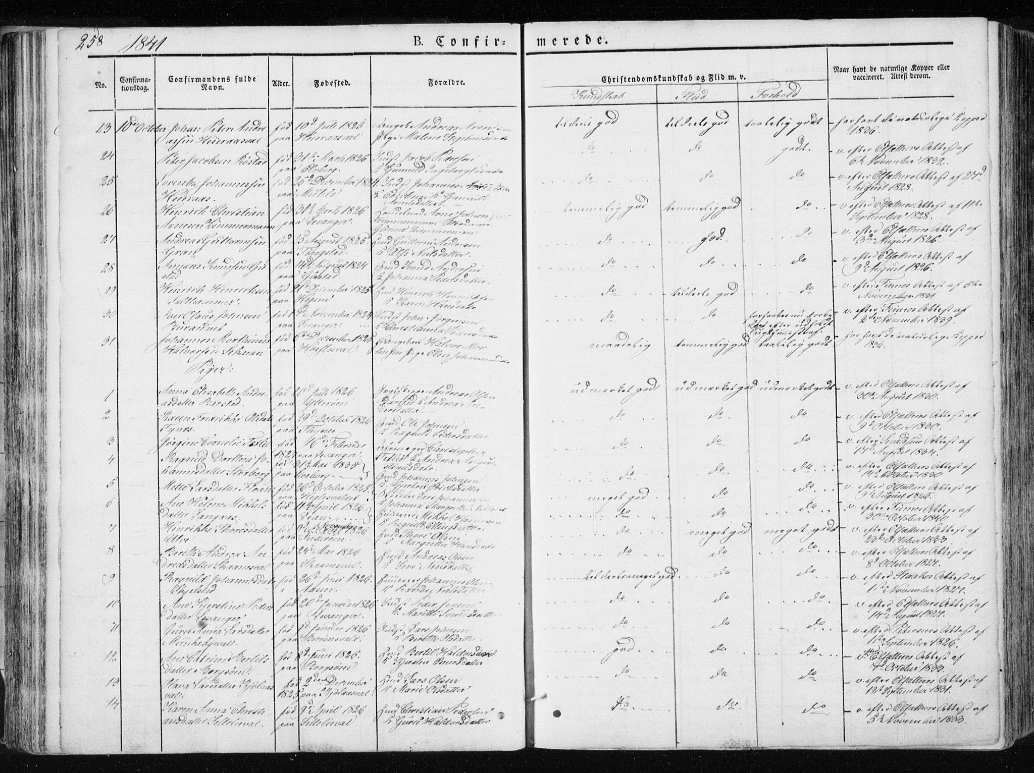 Ministerialprotokoller, klokkerbøker og fødselsregistre - Nord-Trøndelag, SAT/A-1458/717/L0154: Ministerialbok nr. 717A06 /1, 1836-1849, s. 258