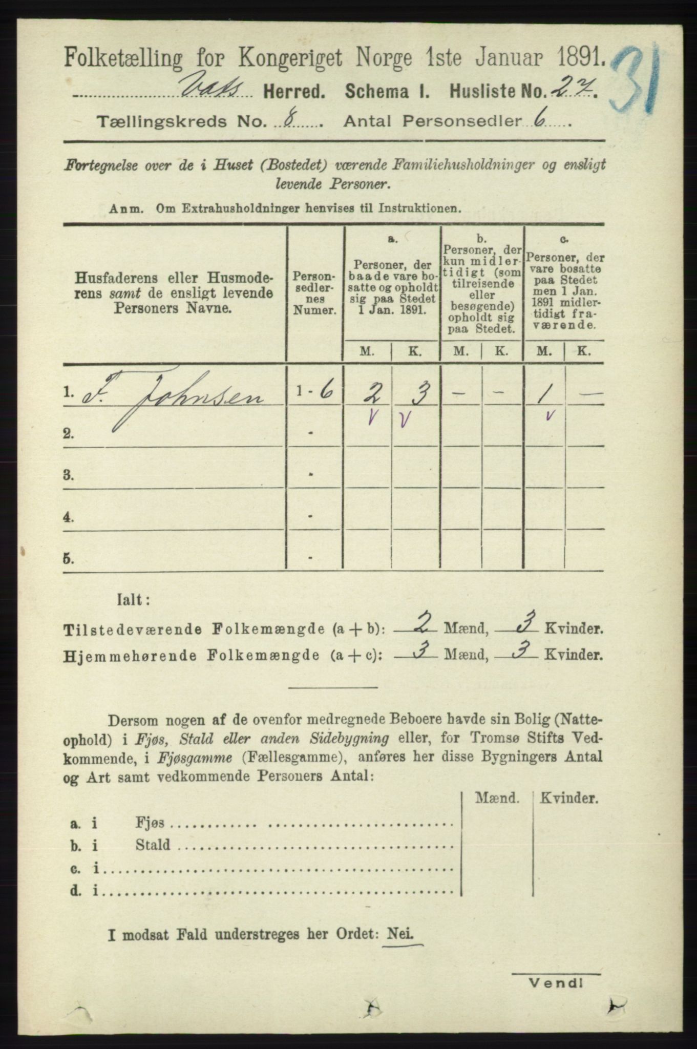 RA, Folketelling 1891 for 1155 Vats herred, 1891, s. 1328