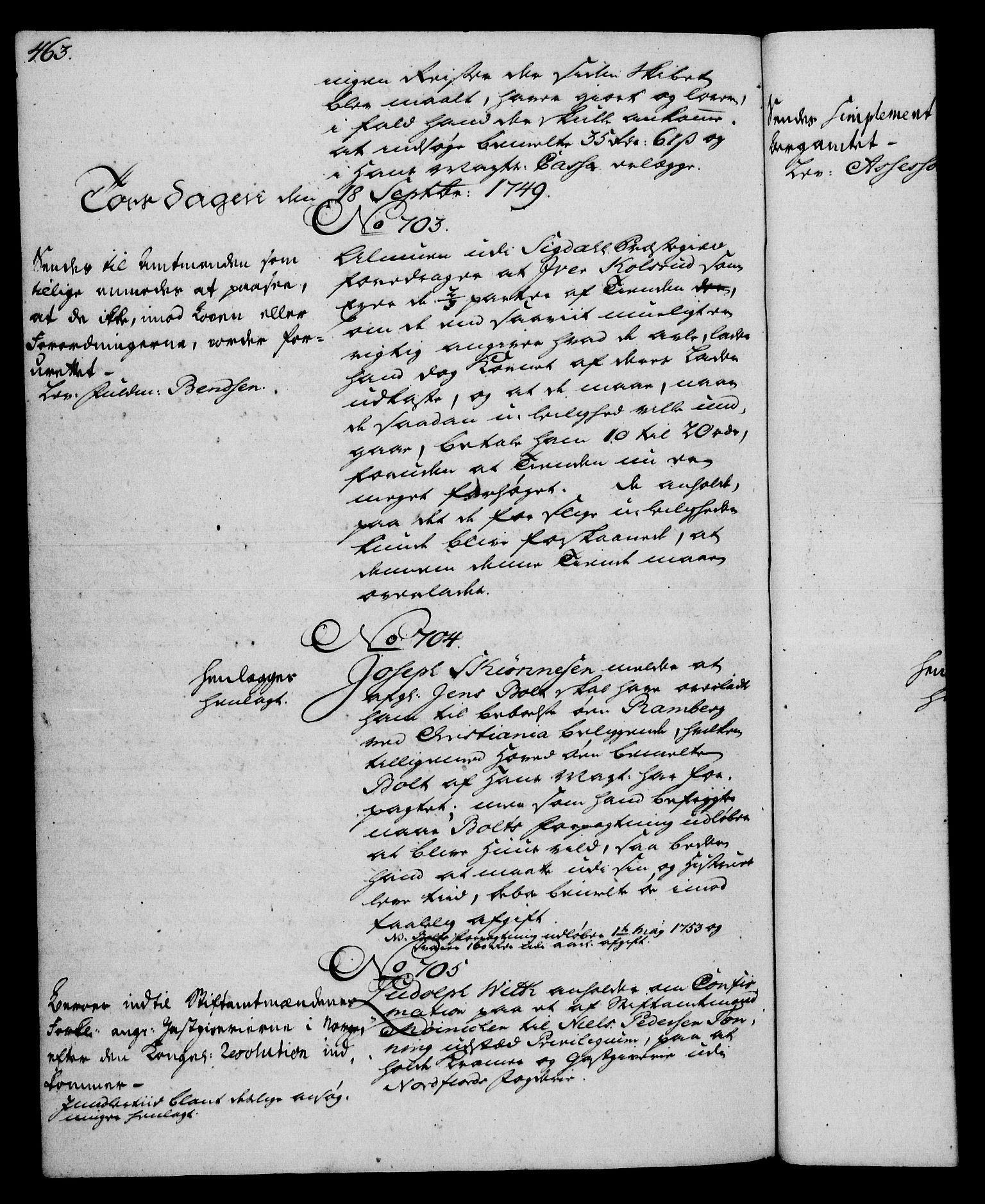 Rentekammeret, Kammerkanselliet, RA/EA-3111/G/Gh/Gha/L0029: Norsk ekstraktmemorialprotokoll (merket RK 53.74), 1748-1749, s. 463
