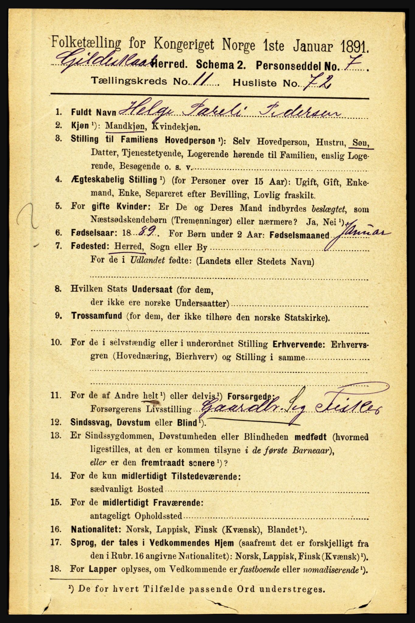 RA, Folketelling 1891 for 1838 Gildeskål herred, 1891, s. 3639
