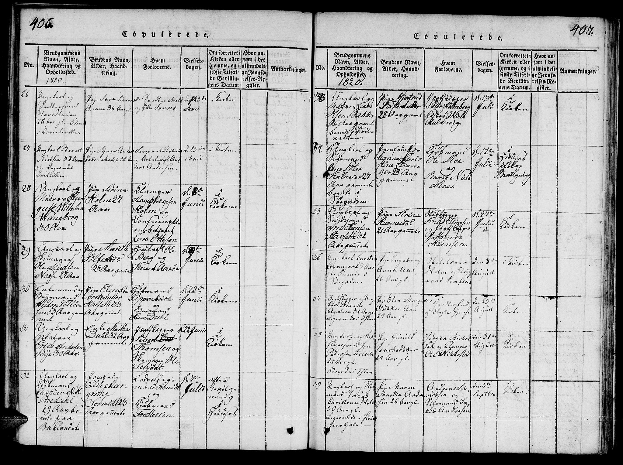 Ministerialprotokoller, klokkerbøker og fødselsregistre - Sør-Trøndelag, SAT/A-1456/601/L0043: Ministerialbok nr. 601A11, 1815-1821, s. 406-407