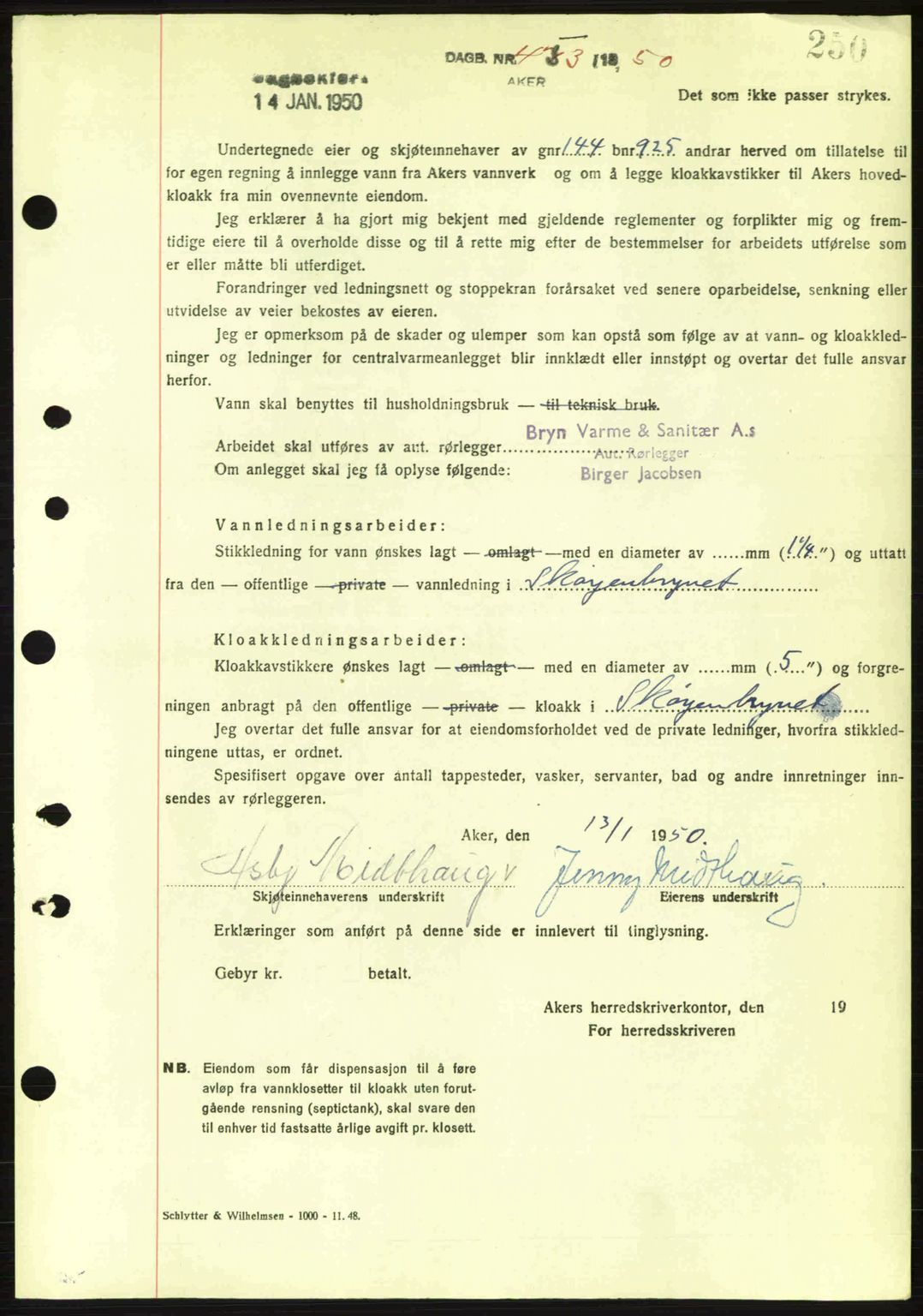 Oslo byskriverembete, AV/SAO-A-10227/G/Gb/Gbd/Gbda/L0017: Pantebok nr. A215, 1949-1950, Dagboknr: 453/1950