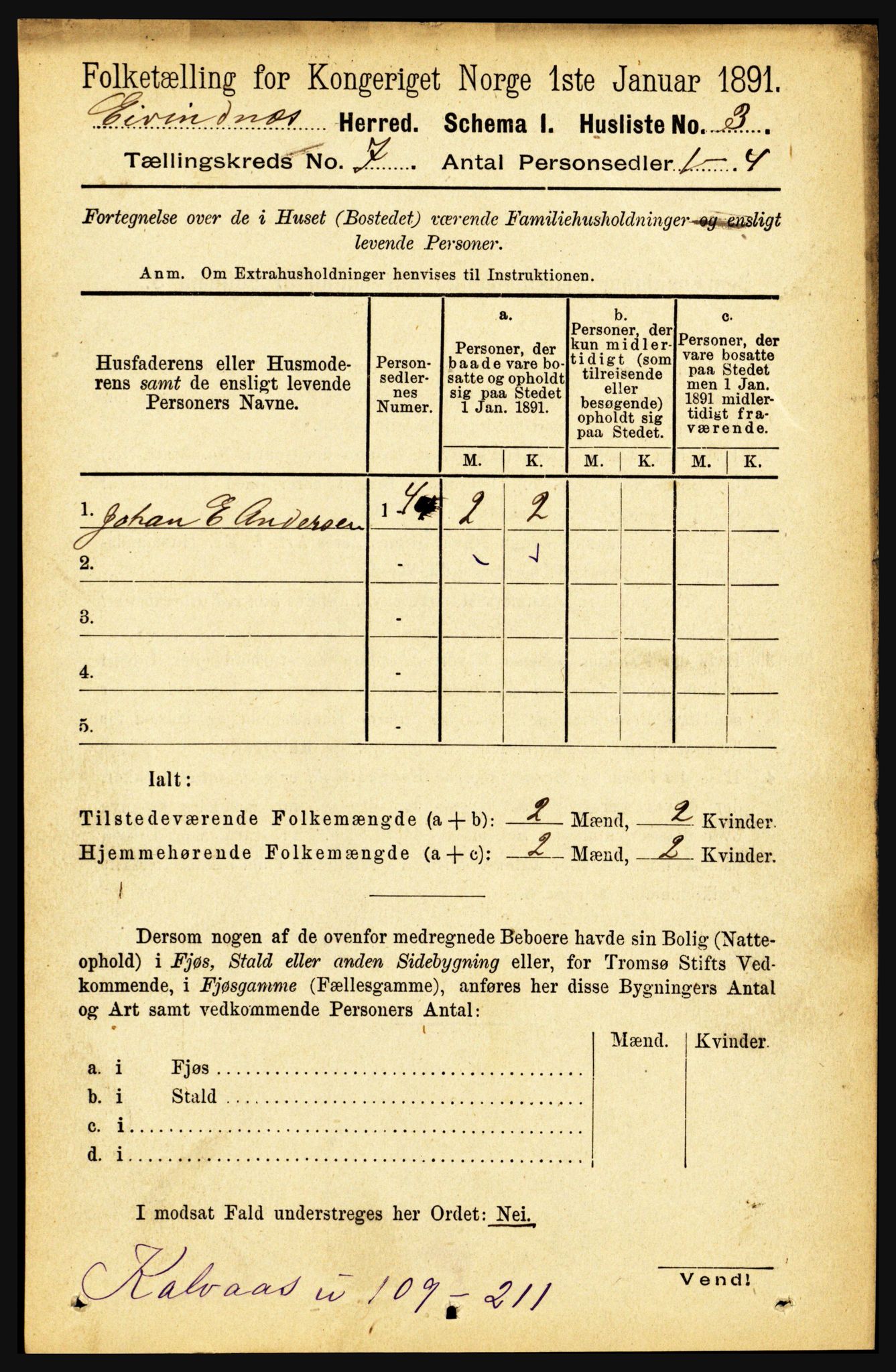 RA, Folketelling 1891 for 1853 Evenes herred, 1891, s. 2124