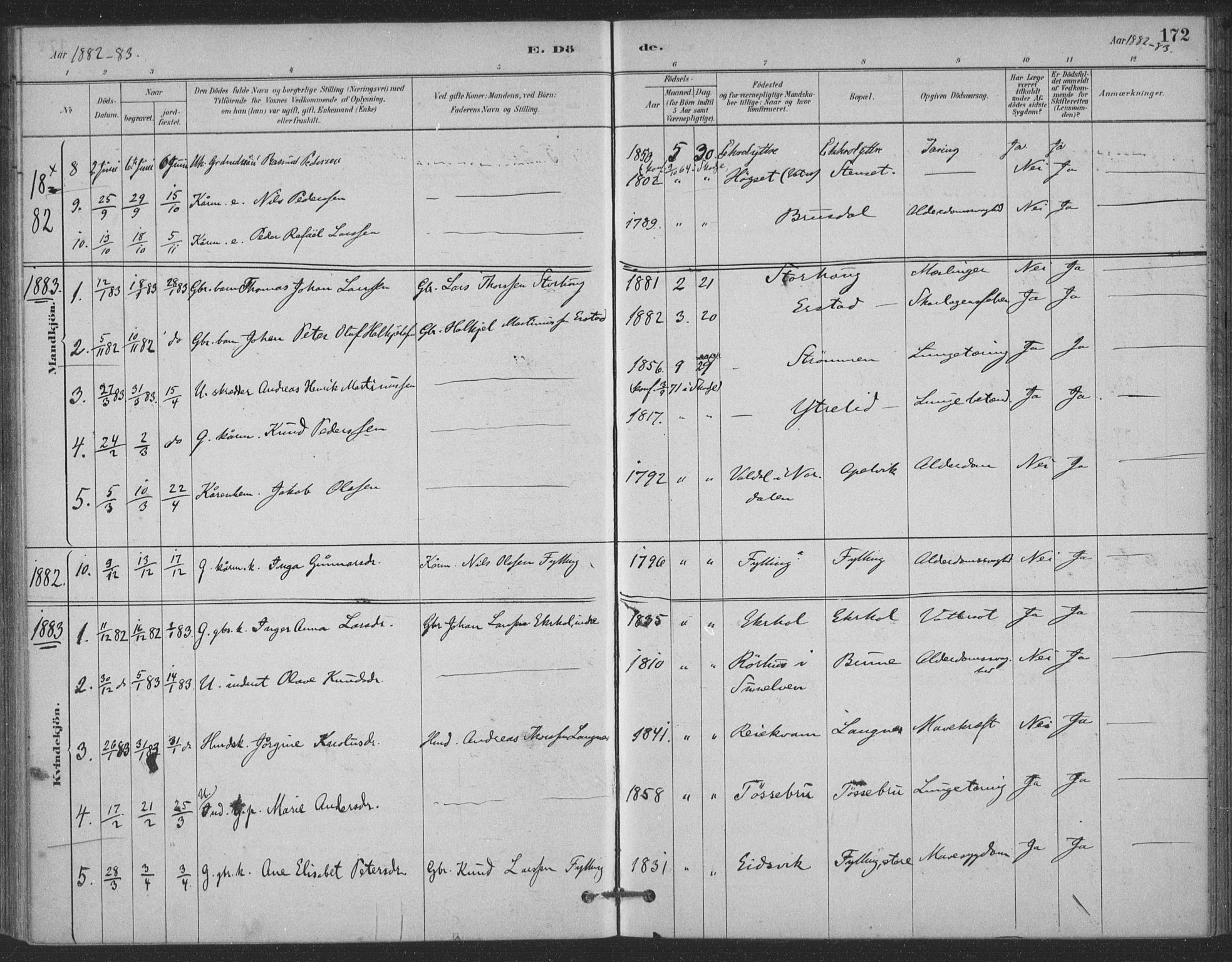 Ministerialprotokoller, klokkerbøker og fødselsregistre - Møre og Romsdal, SAT/A-1454/524/L0356: Ministerialbok nr. 524A08, 1880-1899, s. 172