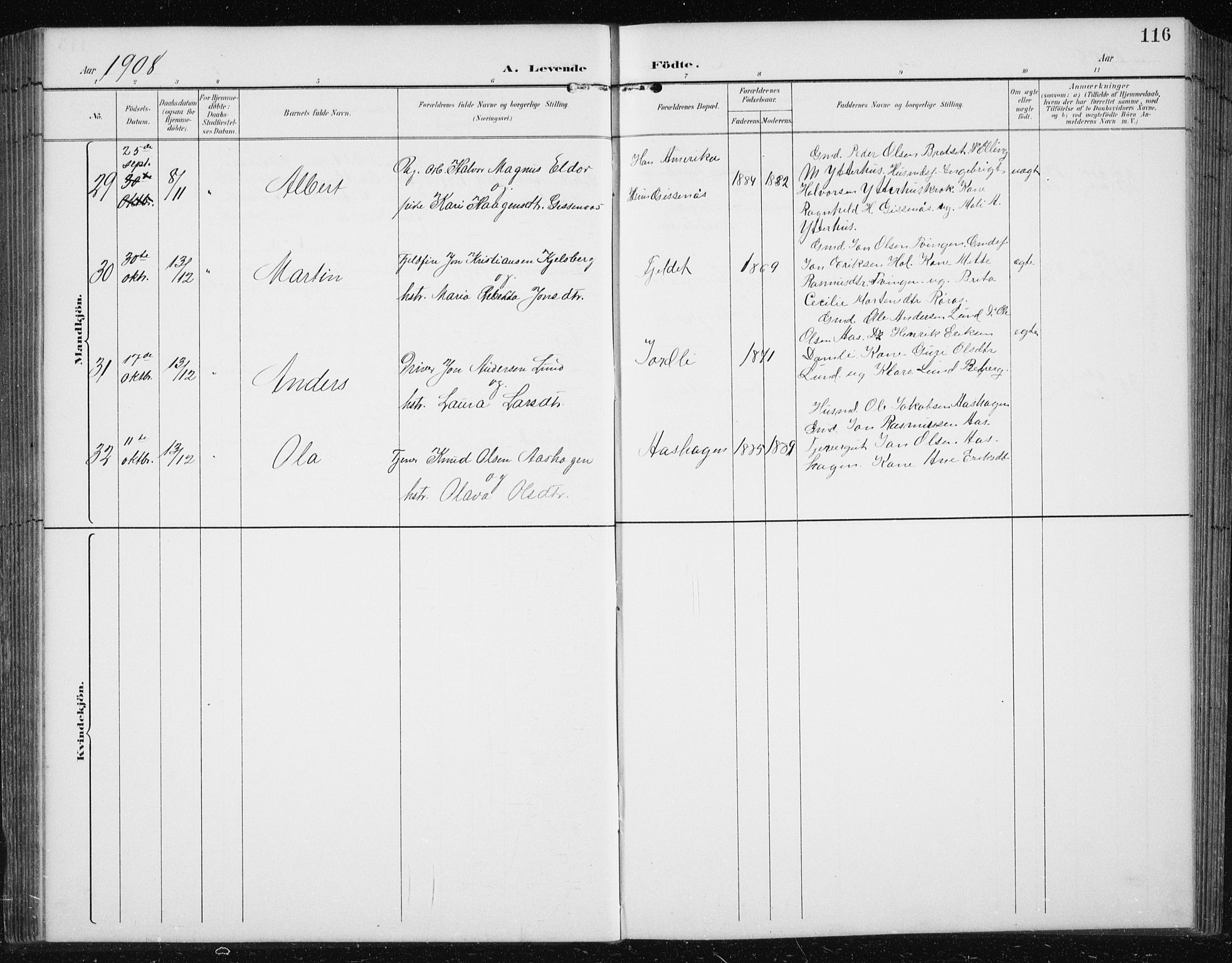 Ministerialprotokoller, klokkerbøker og fødselsregistre - Sør-Trøndelag, SAT/A-1456/674/L0876: Klokkerbok nr. 674C03, 1892-1912, s. 116