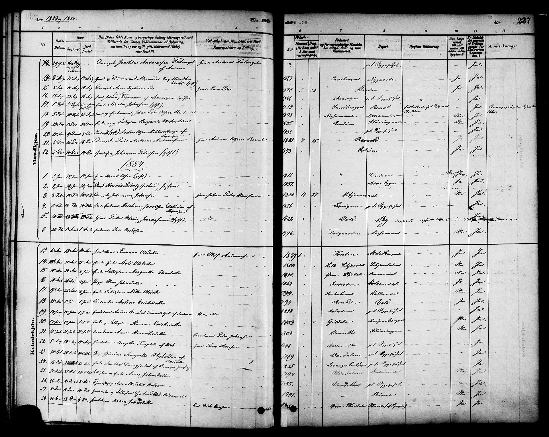 Ministerialprotokoller, klokkerbøker og fødselsregistre - Nord-Trøndelag, SAT/A-1458/717/L0159: Ministerialbok nr. 717A09, 1878-1898, s. 237