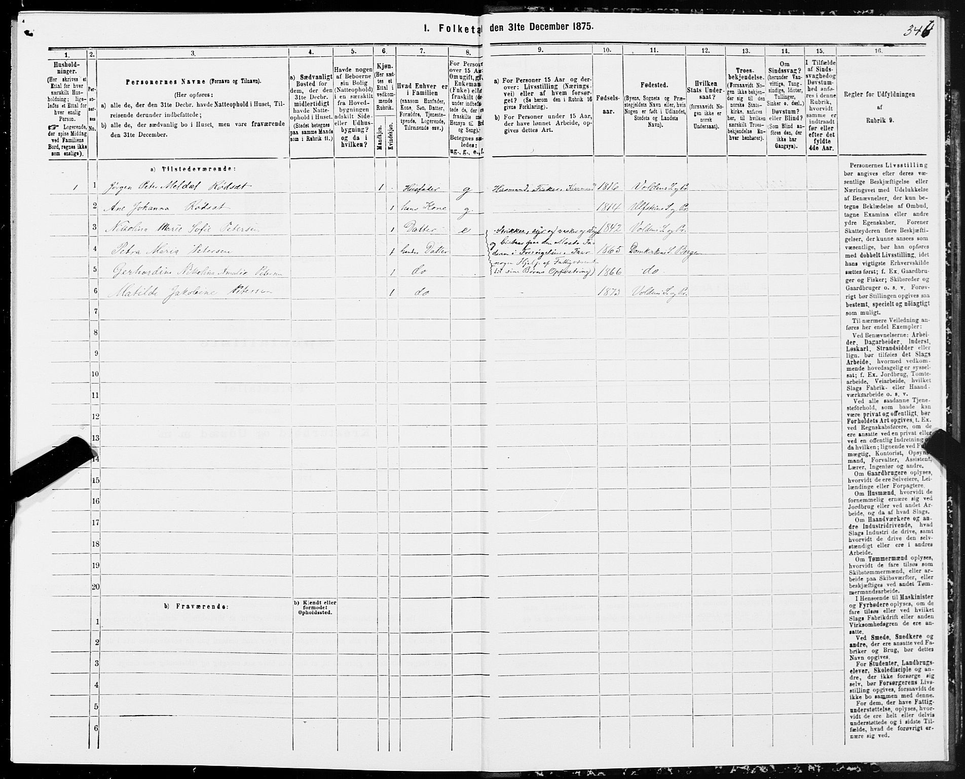 SAT, Folketelling 1875 for 1519P Volda prestegjeld, 1875, s. 4346