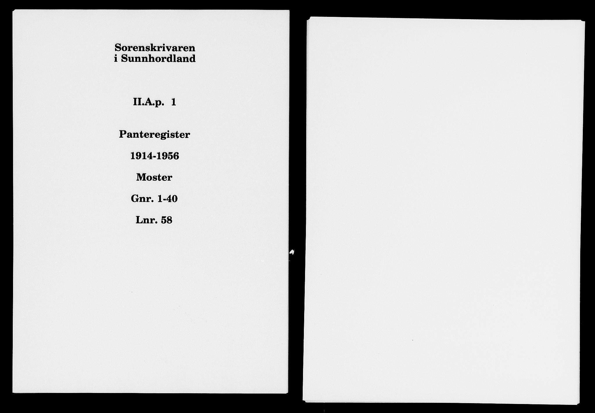 Sunnhordland sorenskrivar, SAB/A-2401/1/G/Ga/Gap/L0001: Panteregister nr. II.A.p.1, 1914-1956