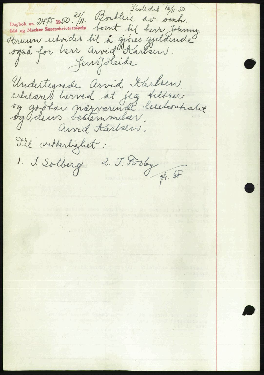 Idd og Marker sorenskriveri, AV/SAO-A-10283/G/Gb/Gbb/L0014: Pantebok nr. A14, 1950-1950, Dagboknr: 2475/1950