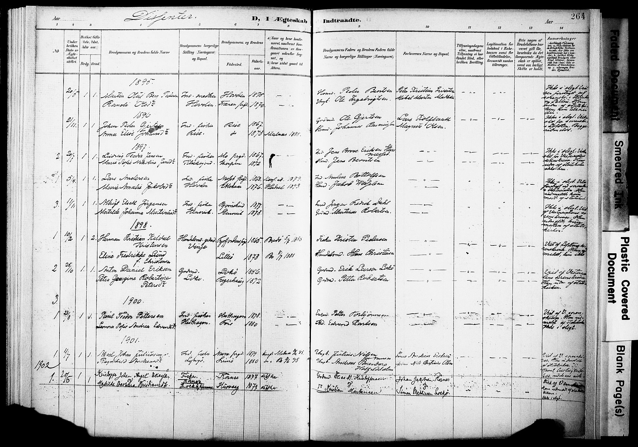 Ministerialprotokoller, klokkerbøker og fødselsregistre - Nordland, SAT/A-1459/891/L1305: Ministerialbok nr. 891A10, 1895-1921, s. 264