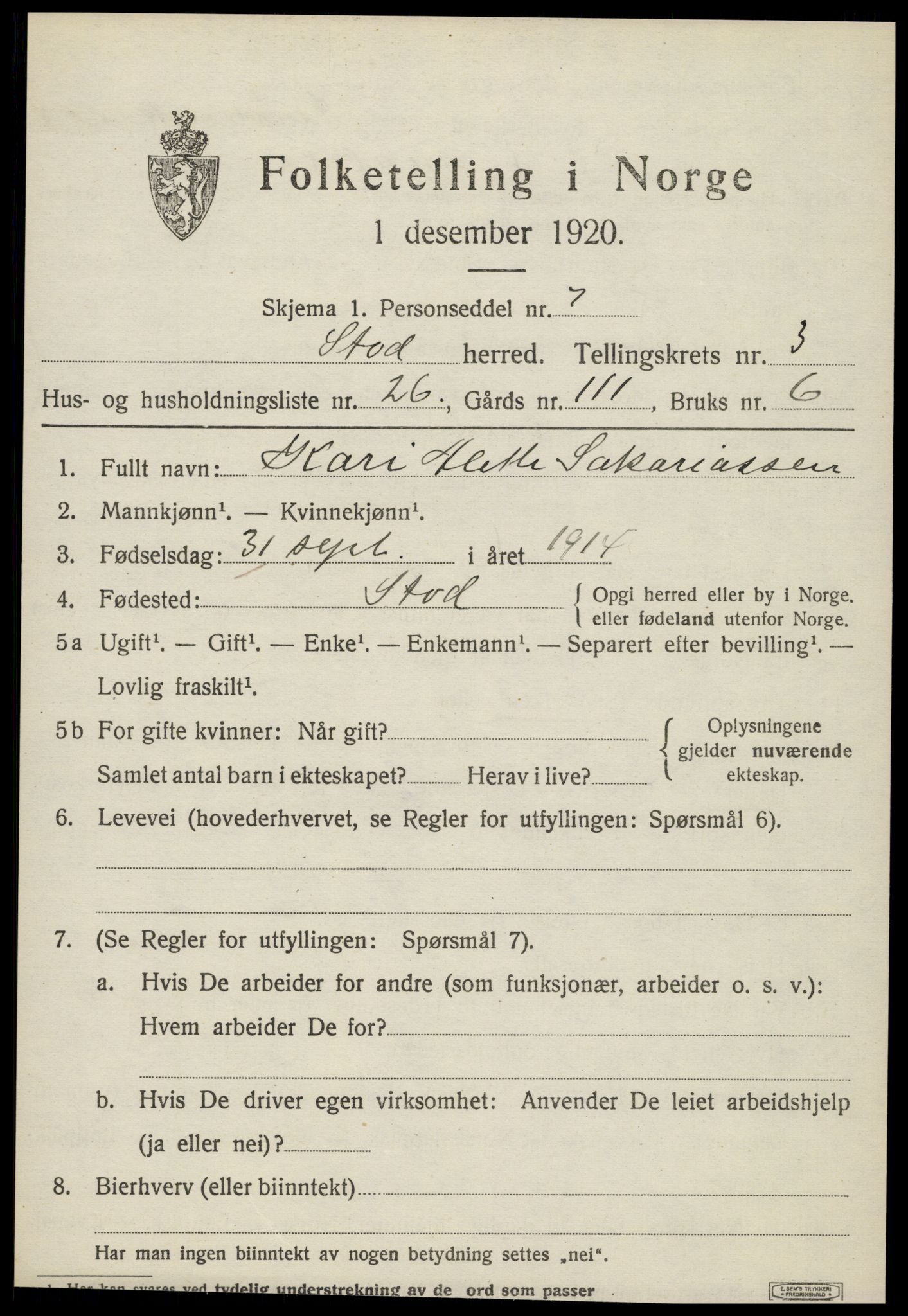 SAT, Folketelling 1920 for 1734 Stod herred, 1920, s. 2632