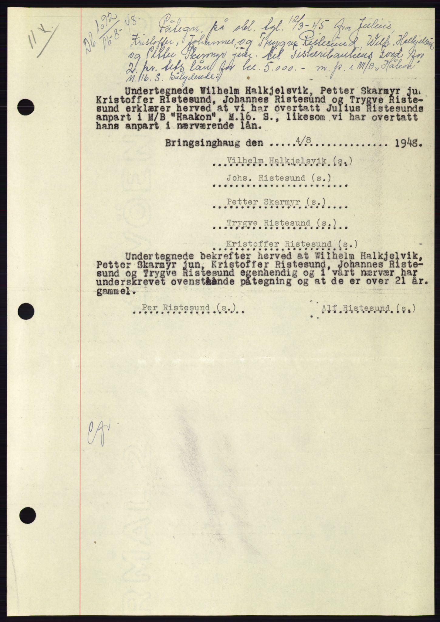 Søre Sunnmøre sorenskriveri, AV/SAT-A-4122/1/2/2C/L0116: Pantebok nr. 4B, 1948-1949, Dagboknr: 1092/1948