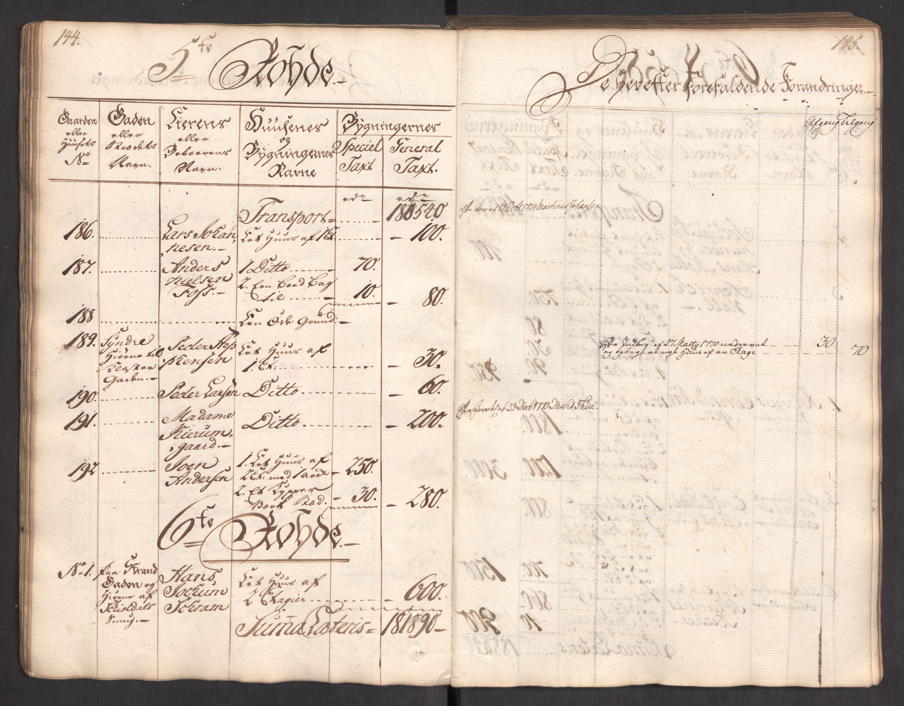 Kommersekollegiet, Brannforsikringskontoret 1767-1814, AV/RA-EA-5458/F/Fa/L0004/0002: Bergen / Branntakstprotokoll, 1767, s. 144-145