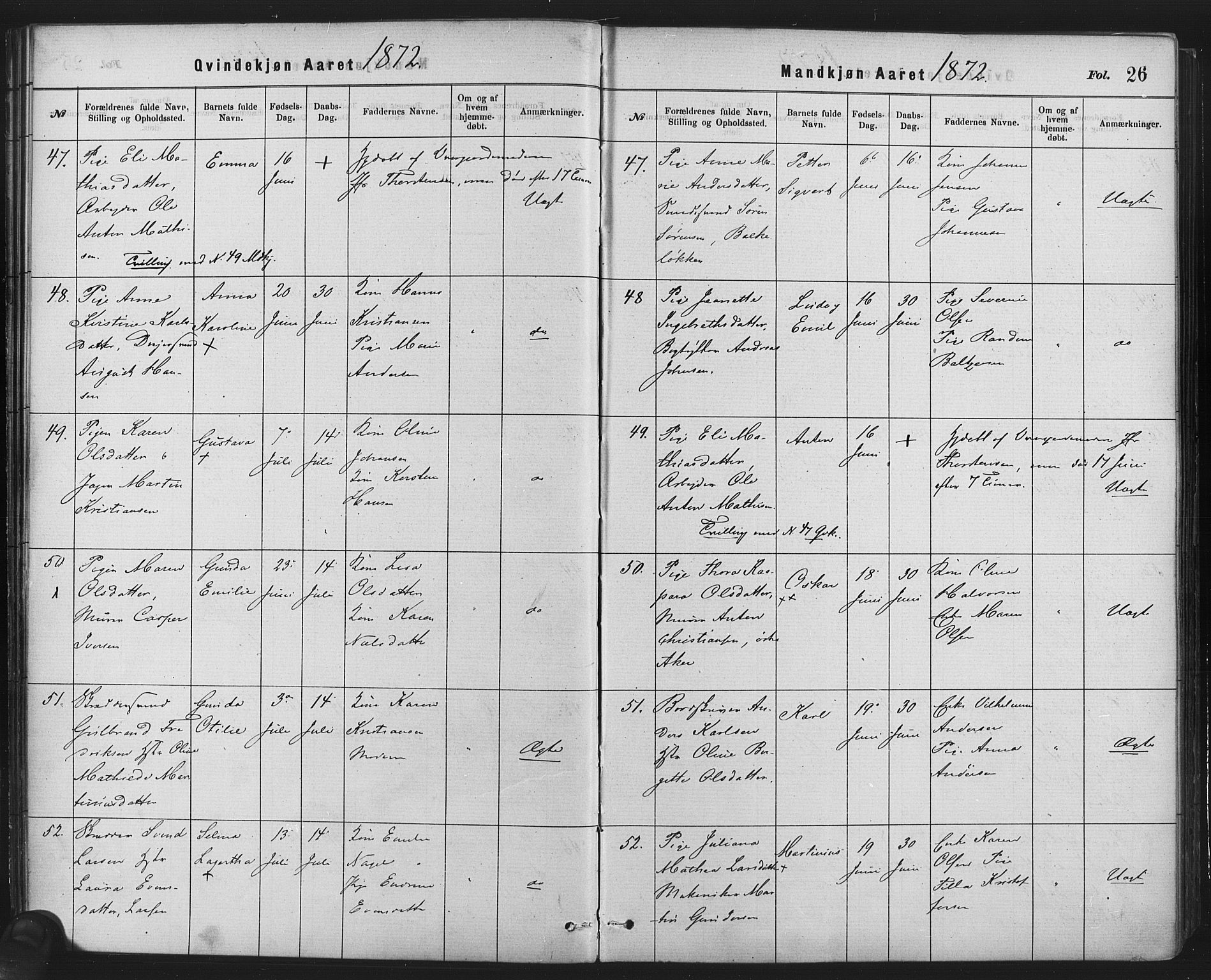 Rikshospitalet prestekontor Kirkebøker, SAO/A-10309b/F/L0006: Ministerialbok nr. 6, 1871-1885, s. 26