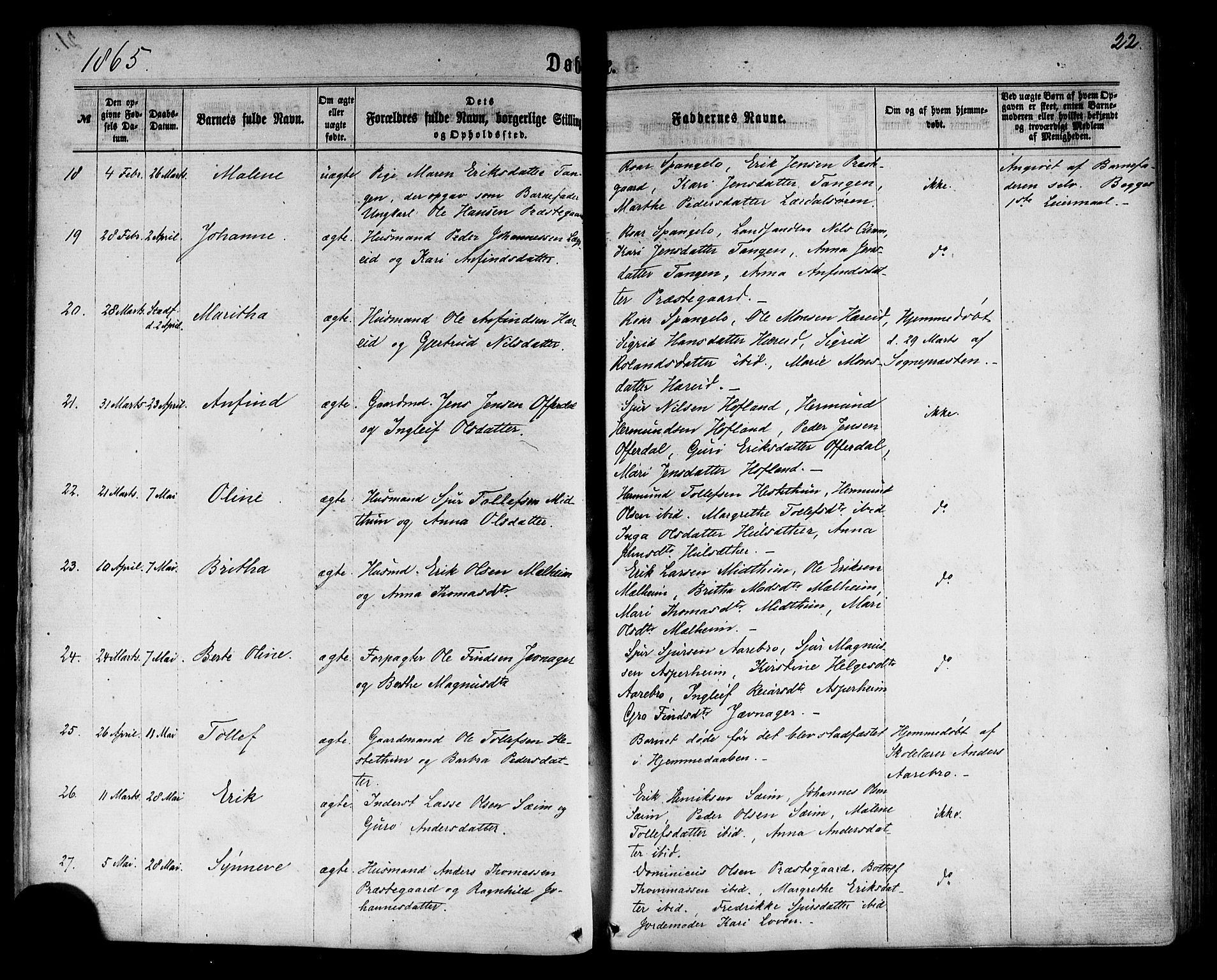 Årdal sokneprestembete, AV/SAB-A-81701: Ministerialbok nr. A 3, 1863-1886, s. 22