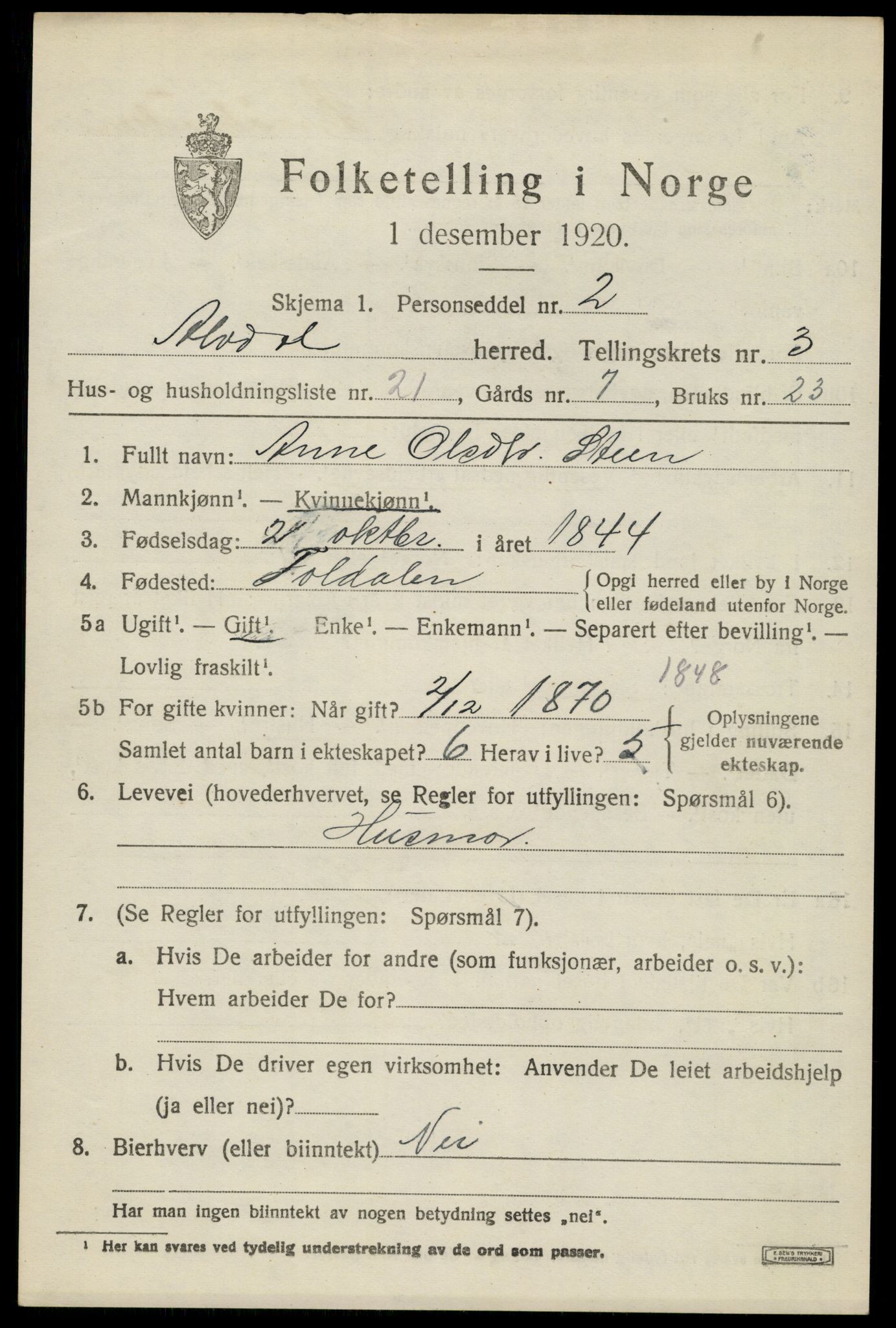 SAH, Folketelling 1920 for 0438 Alvdal herred, 1920, s. 1940