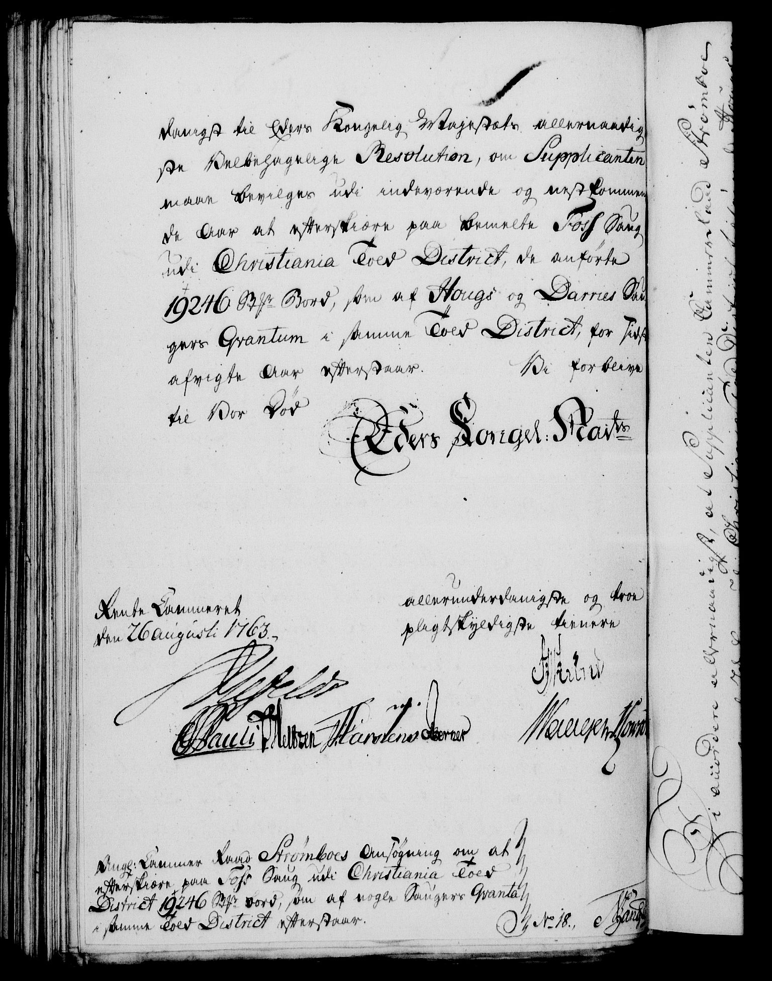Rentekammeret, Kammerkanselliet, RA/EA-3111/G/Gf/Gfa/L0045: Norsk relasjons- og resolusjonsprotokoll (merket RK 52.45), 1763, s. 378