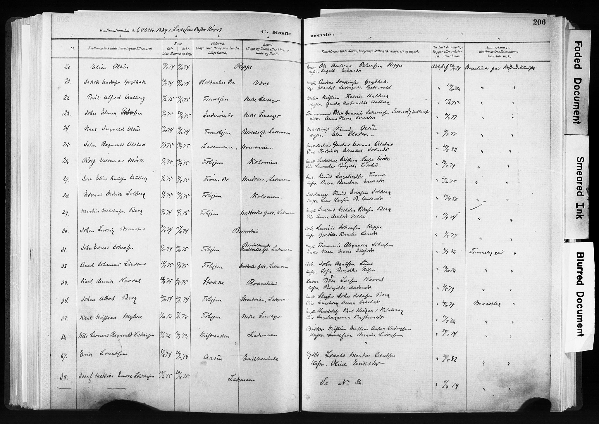 Ministerialprotokoller, klokkerbøker og fødselsregistre - Sør-Trøndelag, AV/SAT-A-1456/606/L0300: Ministerialbok nr. 606A15, 1886-1893, s. 206