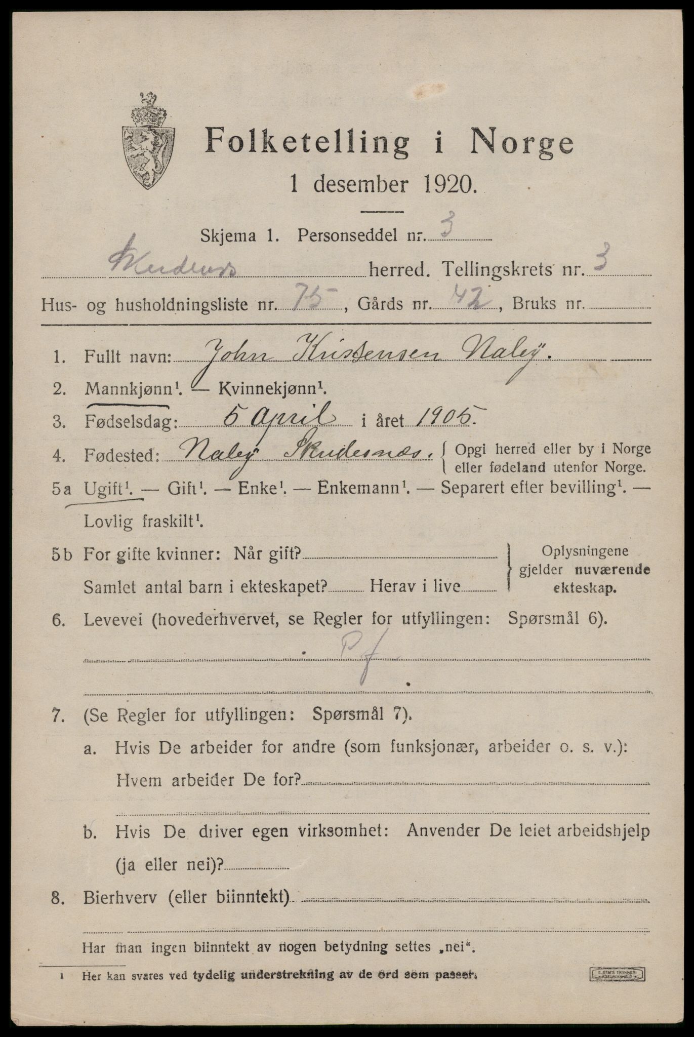 SAST, Folketelling 1920 for 1150 Skudenes herred, 1920, s. 3376