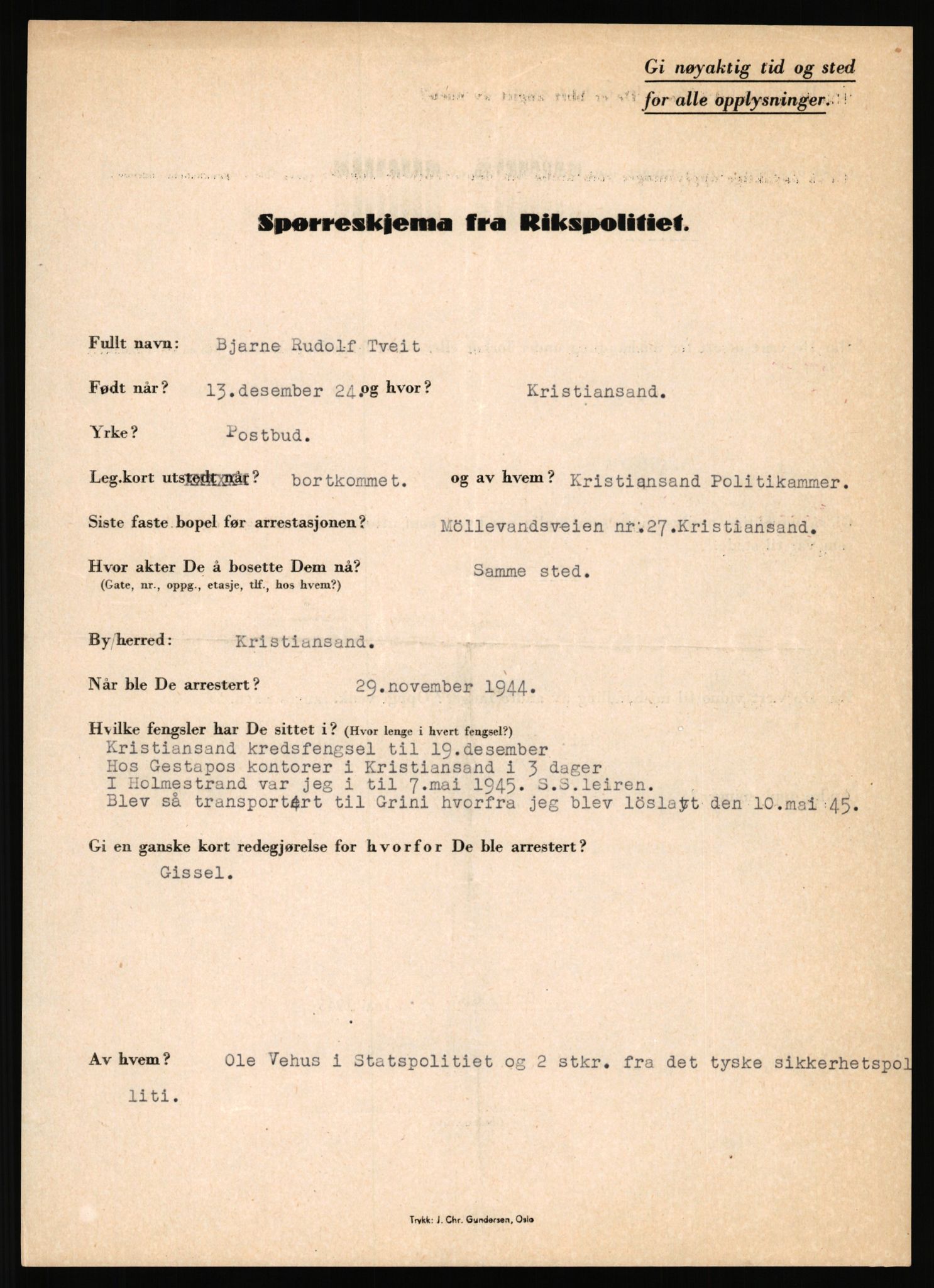 Rikspolitisjefen, AV/RA-S-1560/L/L0017: Tidemann, Hermann G. - Veum, Tjostolv, 1940-1945, s. 537