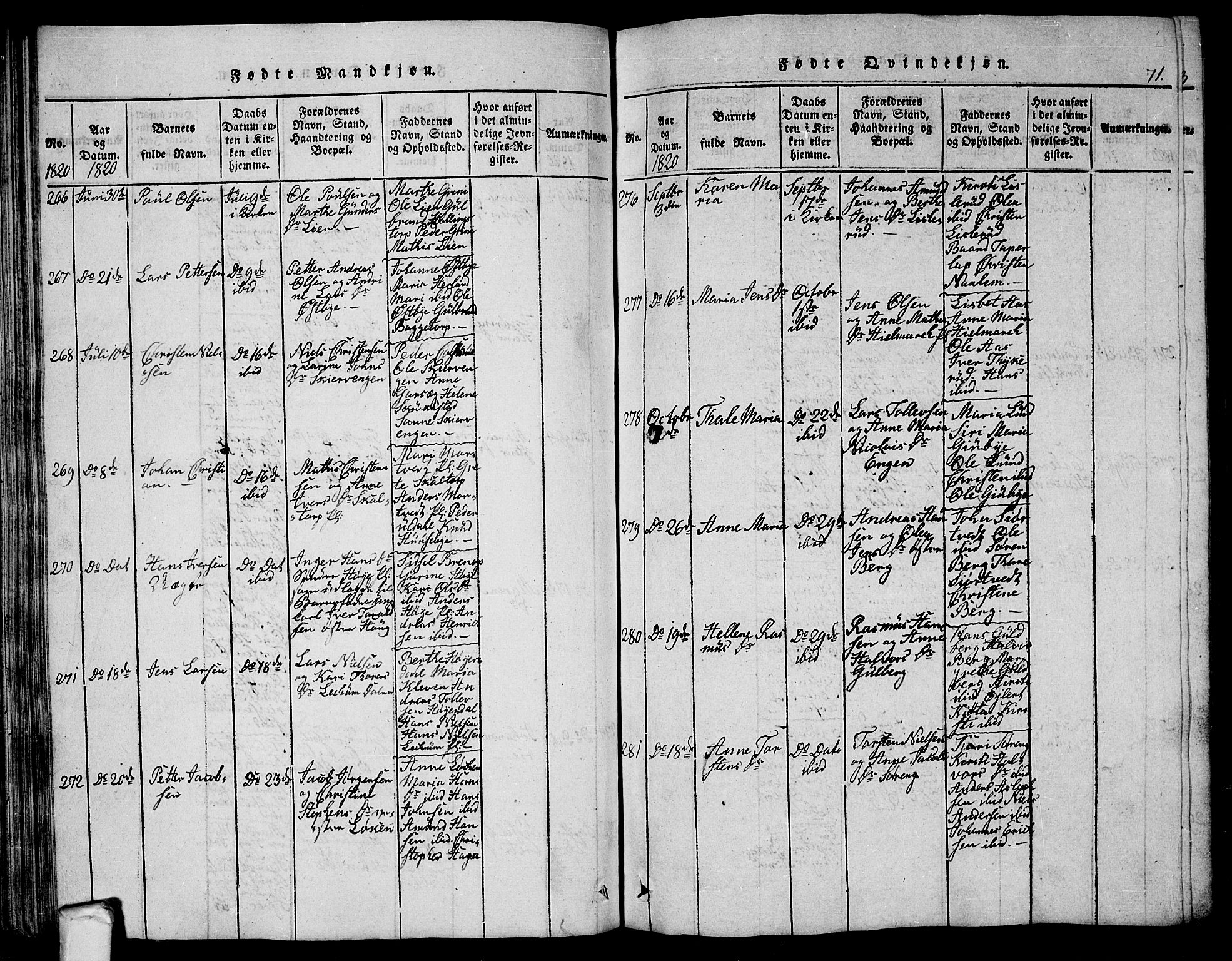 Eidsberg prestekontor Kirkebøker, AV/SAO-A-10905/G/Ga/L0001: Klokkerbok nr. I 1, 1814-1831, s. 71