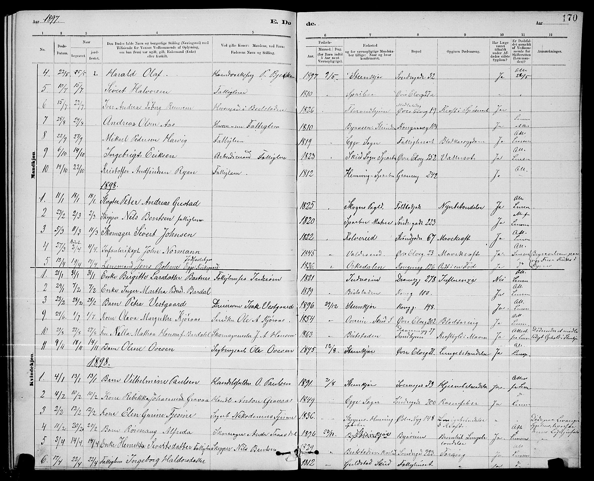 Ministerialprotokoller, klokkerbøker og fødselsregistre - Nord-Trøndelag, SAT/A-1458/739/L0374: Klokkerbok nr. 739C02, 1883-1898, s. 170
