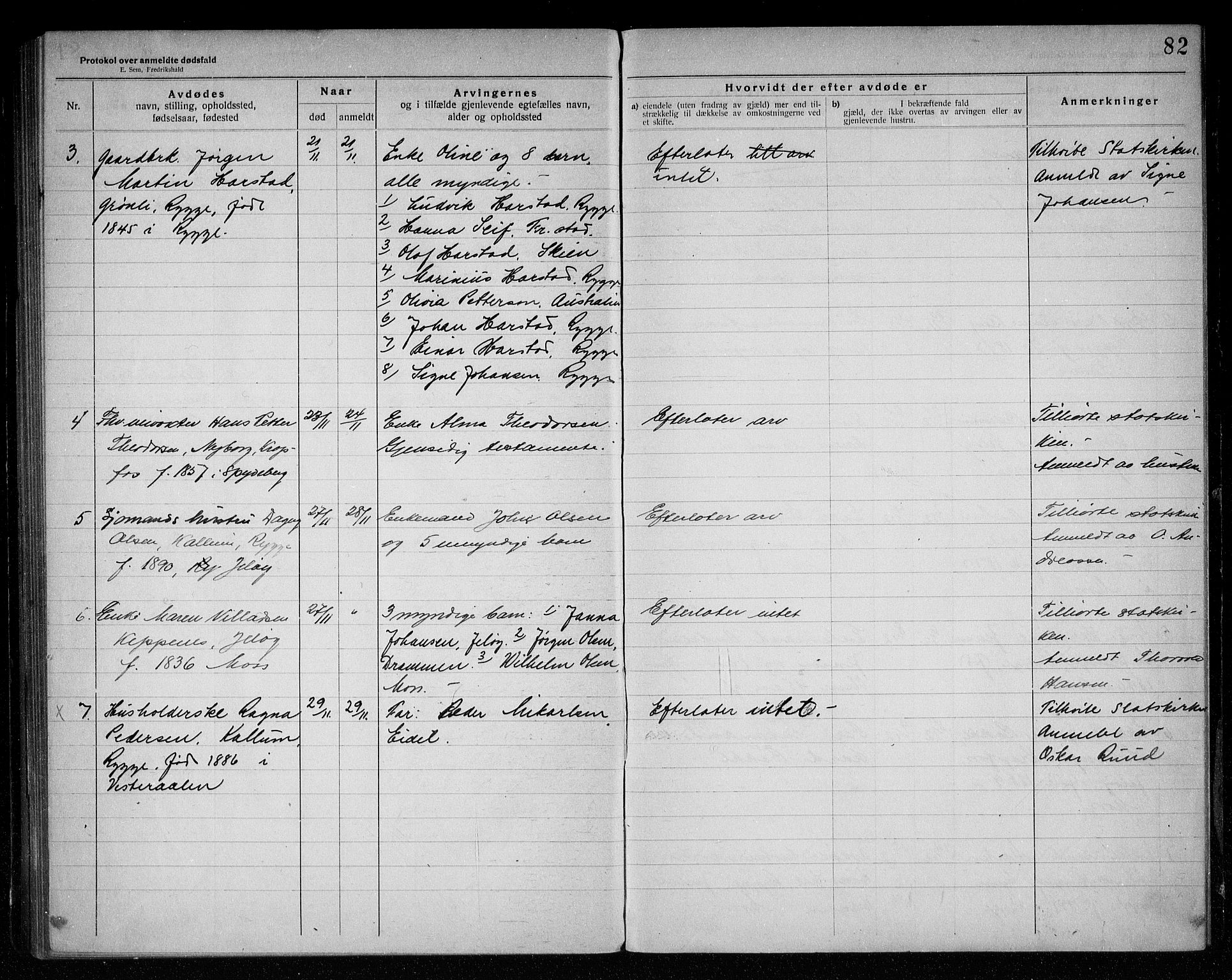 Rygge lensmannskontor, AV/SAO-A-10005/H/Ha/Haa/L0007: Dødsfallsprotokoll, 1920-1925, s. 82