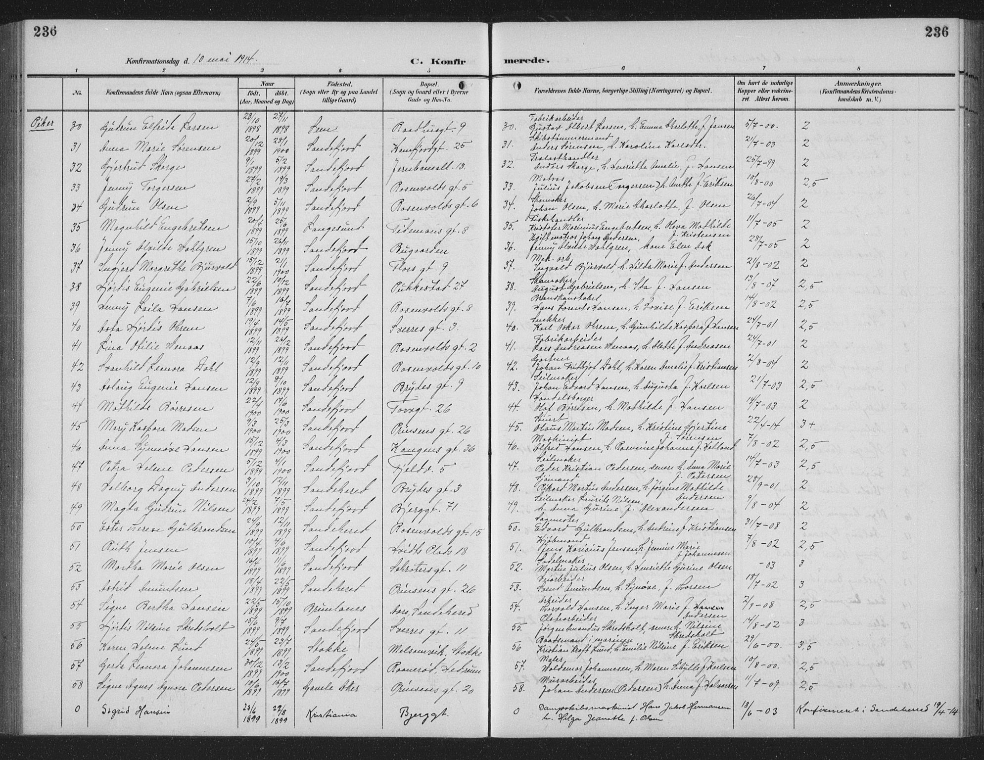 Sandefjord kirkebøker, AV/SAKO-A-315/G/Ga/L0003: Klokkerbok nr. 3, 1903-1920, s. 236