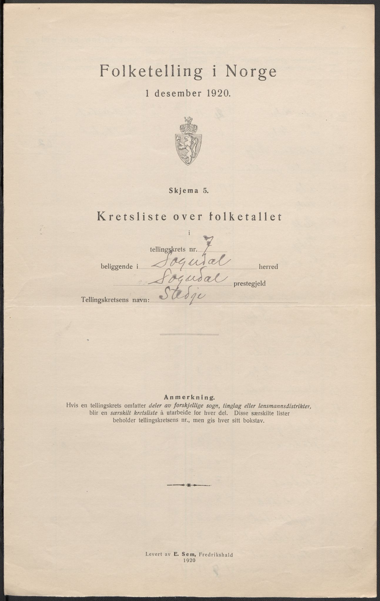 SAB, Folketelling 1920 for 1420 Sogndal herred, 1920, s. 23