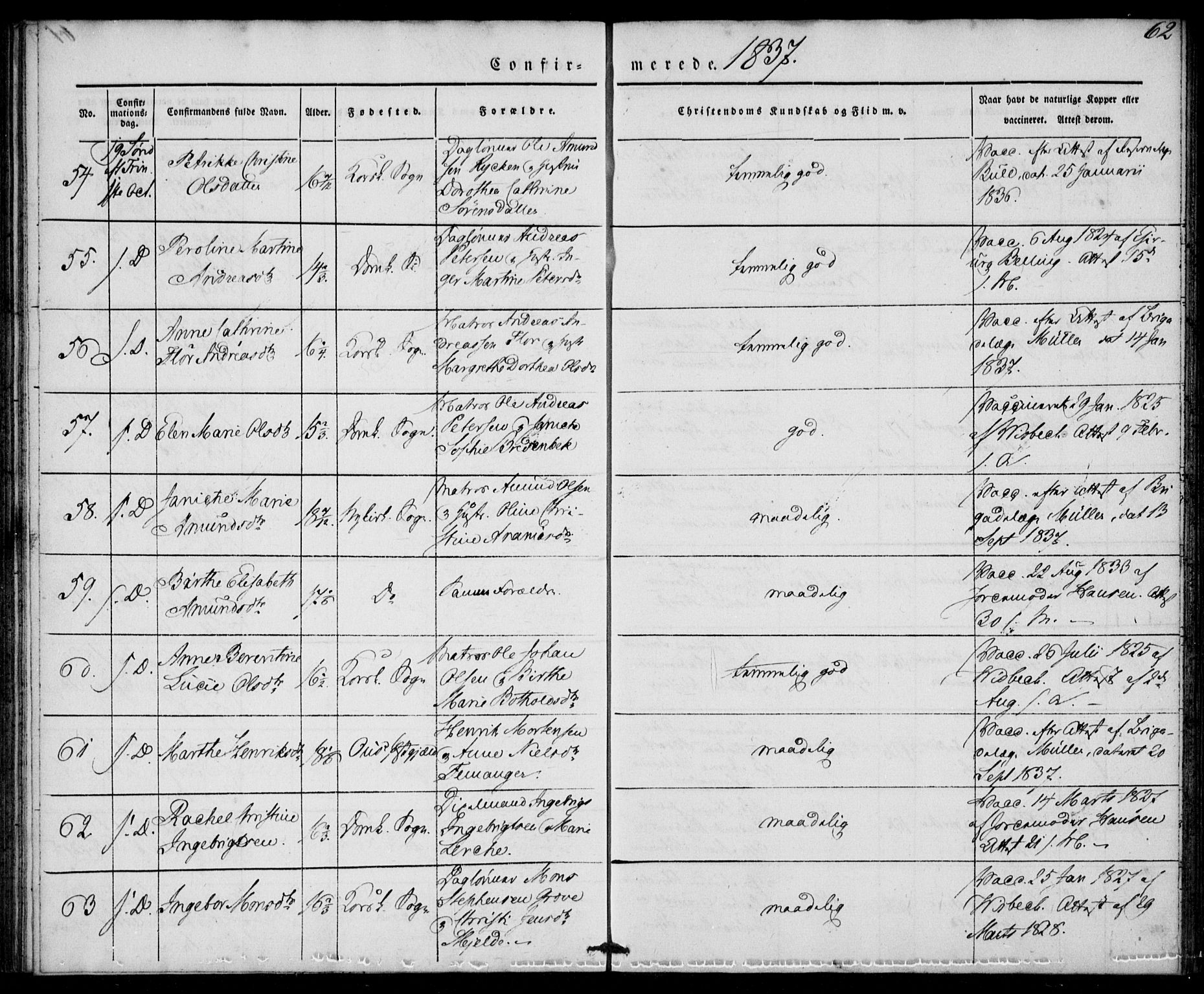 Korskirken sokneprestembete, SAB/A-76101/H/Haa/L0025: Ministerialbok nr. C 1, 1836-1842, s. 62