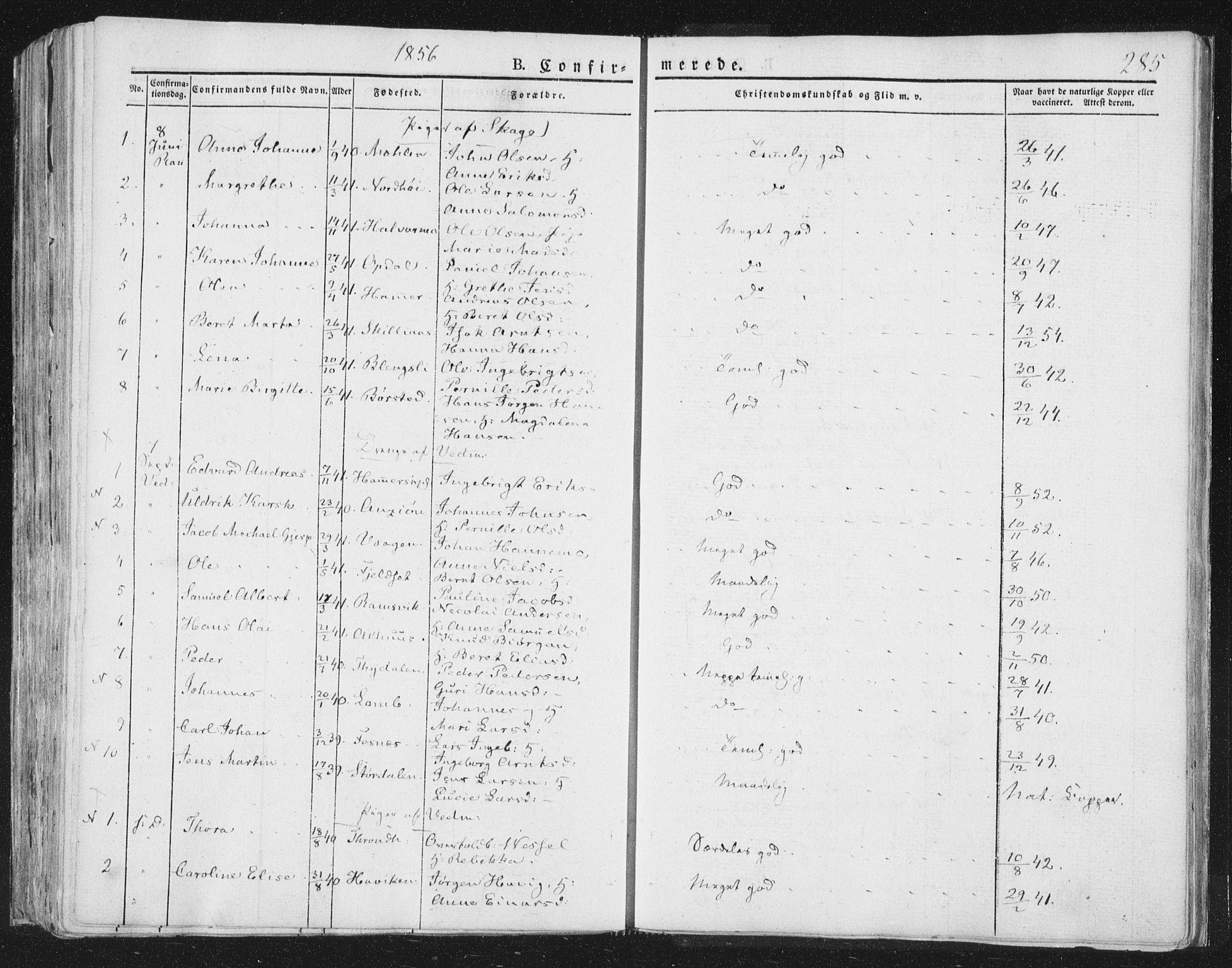 Ministerialprotokoller, klokkerbøker og fødselsregistre - Nord-Trøndelag, SAT/A-1458/764/L0551: Ministerialbok nr. 764A07a, 1824-1864, s. 285