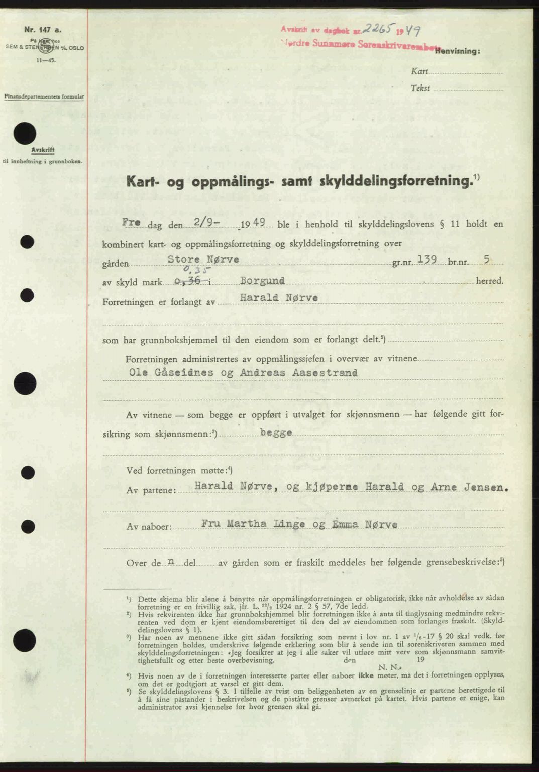 Nordre Sunnmøre sorenskriveri, SAT/A-0006/1/2/2C/2Ca: Pantebok nr. A32, 1949-1949, Dagboknr: 2265/1949