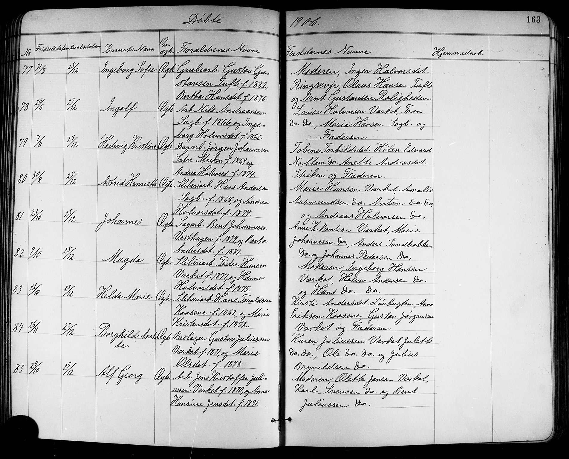 Holla kirkebøker, AV/SAKO-A-272/G/Ga/L0005: Klokkerbok nr. I 5, 1891-1917, s. 163