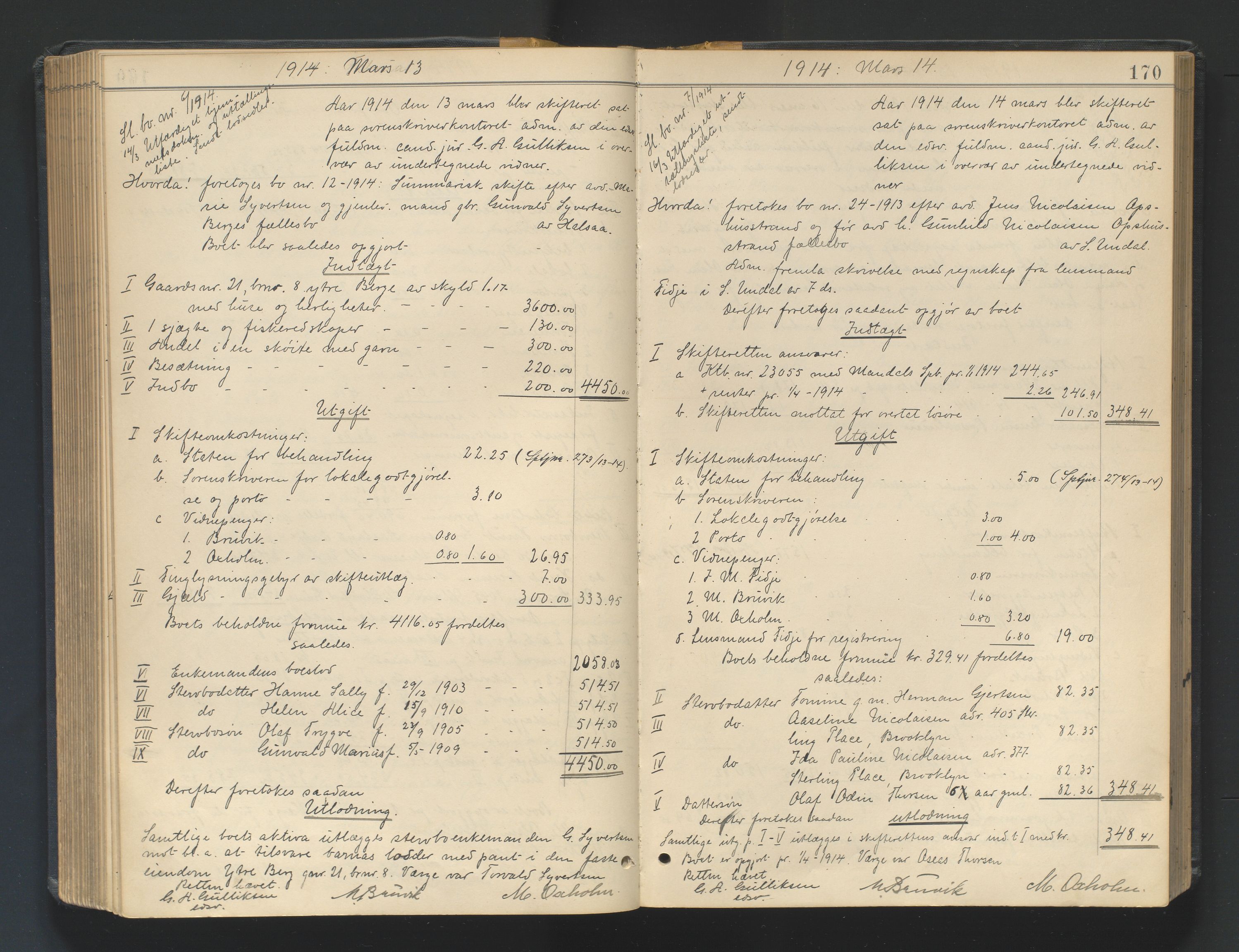 Mandal sorenskriveri, SAK/1221-0005/001/H/Hc/L0098: Skifteutlodningsprotokoll nr 7, 1910-1917, s. 170